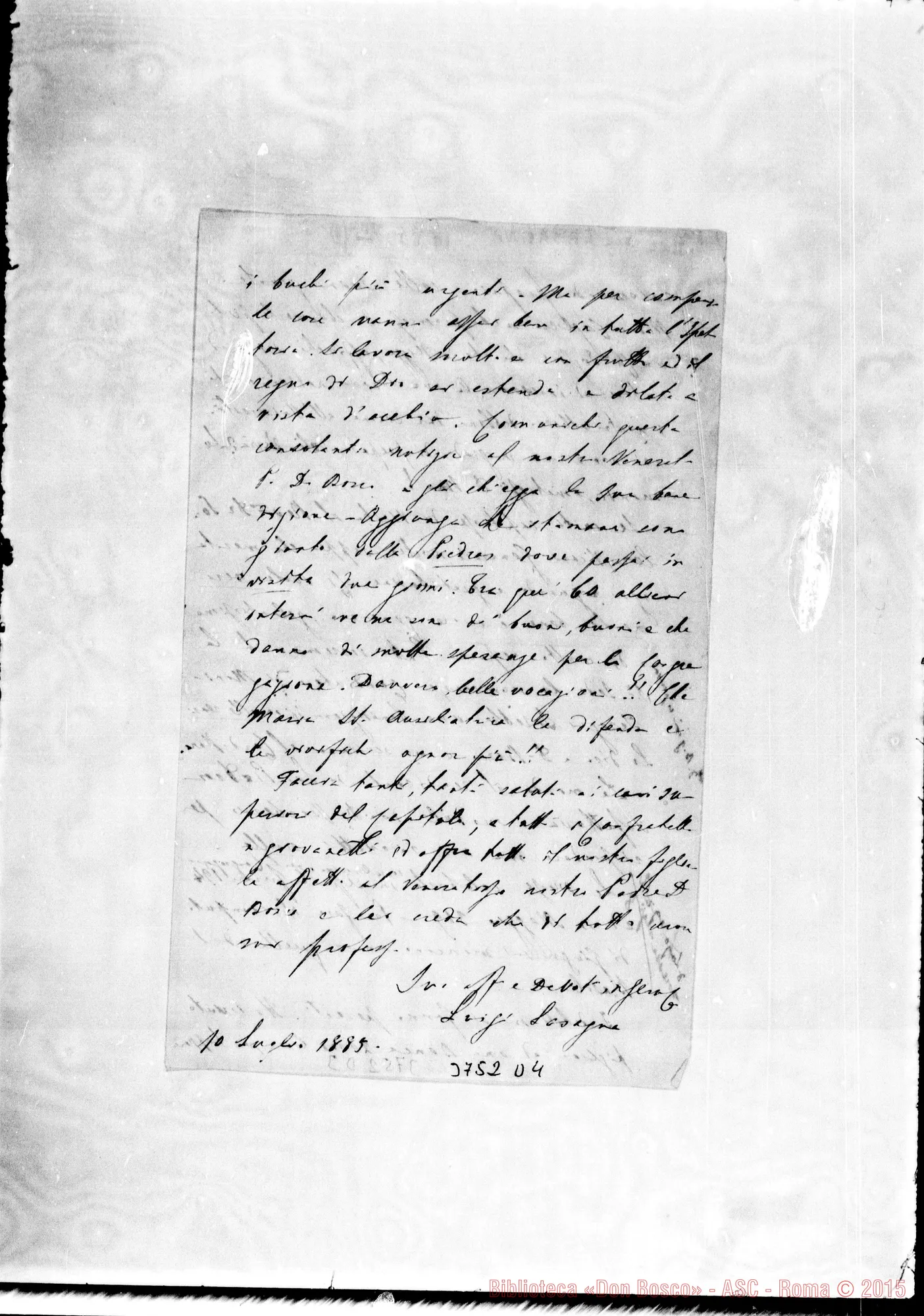 Fotogramma D 4 — « « s.l., 10-07-1885 Autogr. Rua