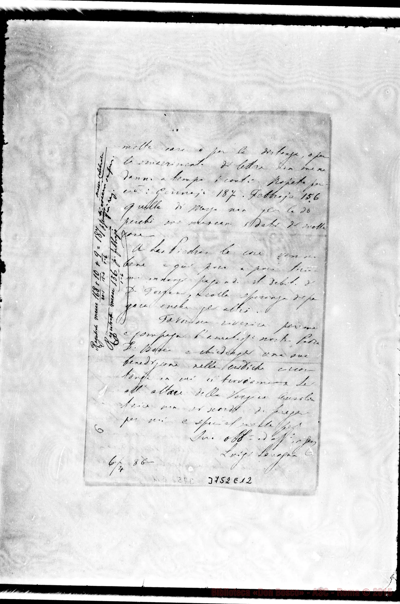 Fotogramma E 12 — « « s.l., 6-04-1886 Autogr. Rua