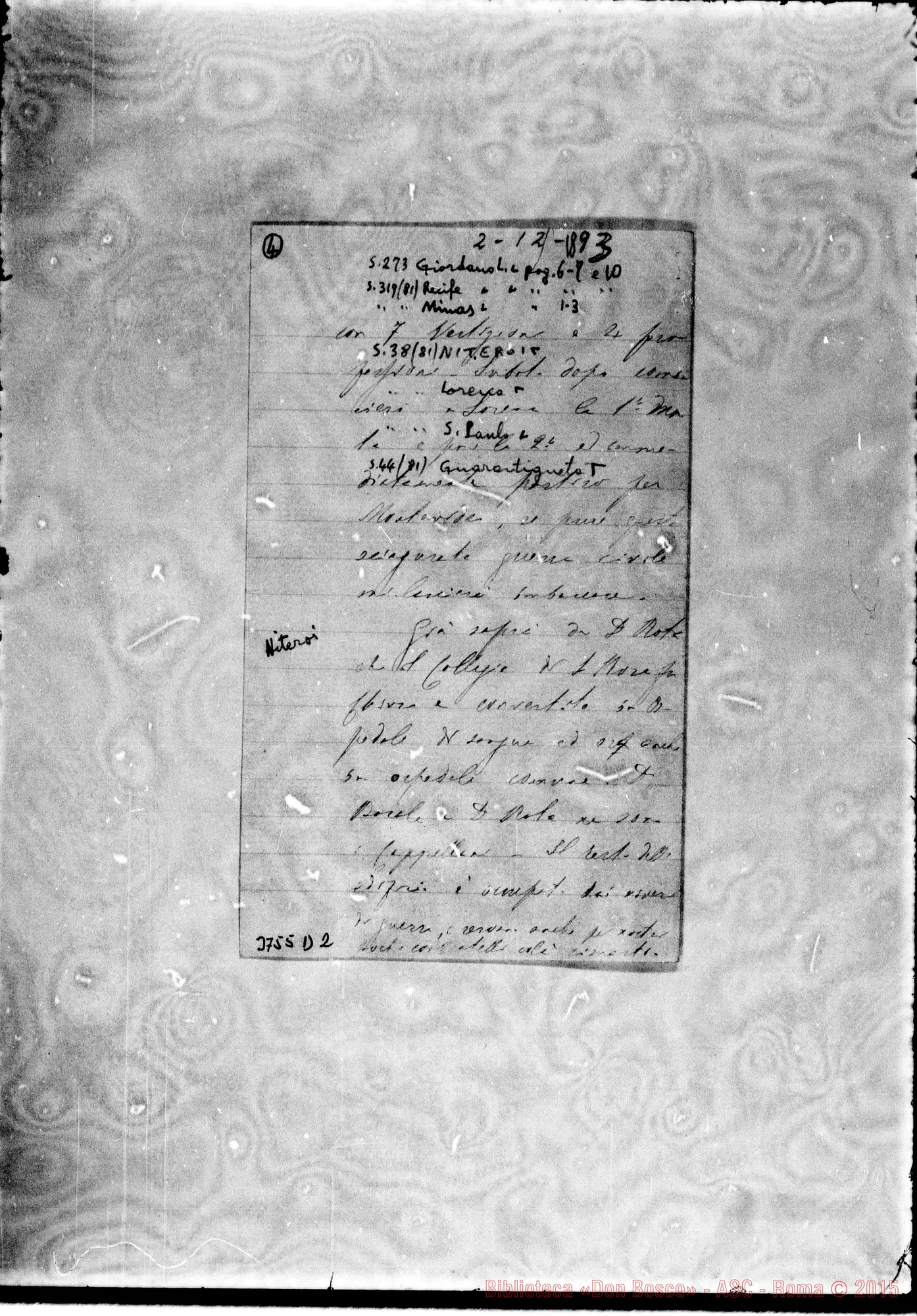 Fotogramma D 2 — « « Guarantiguetá, 2-12-1893 Autogr.Rua