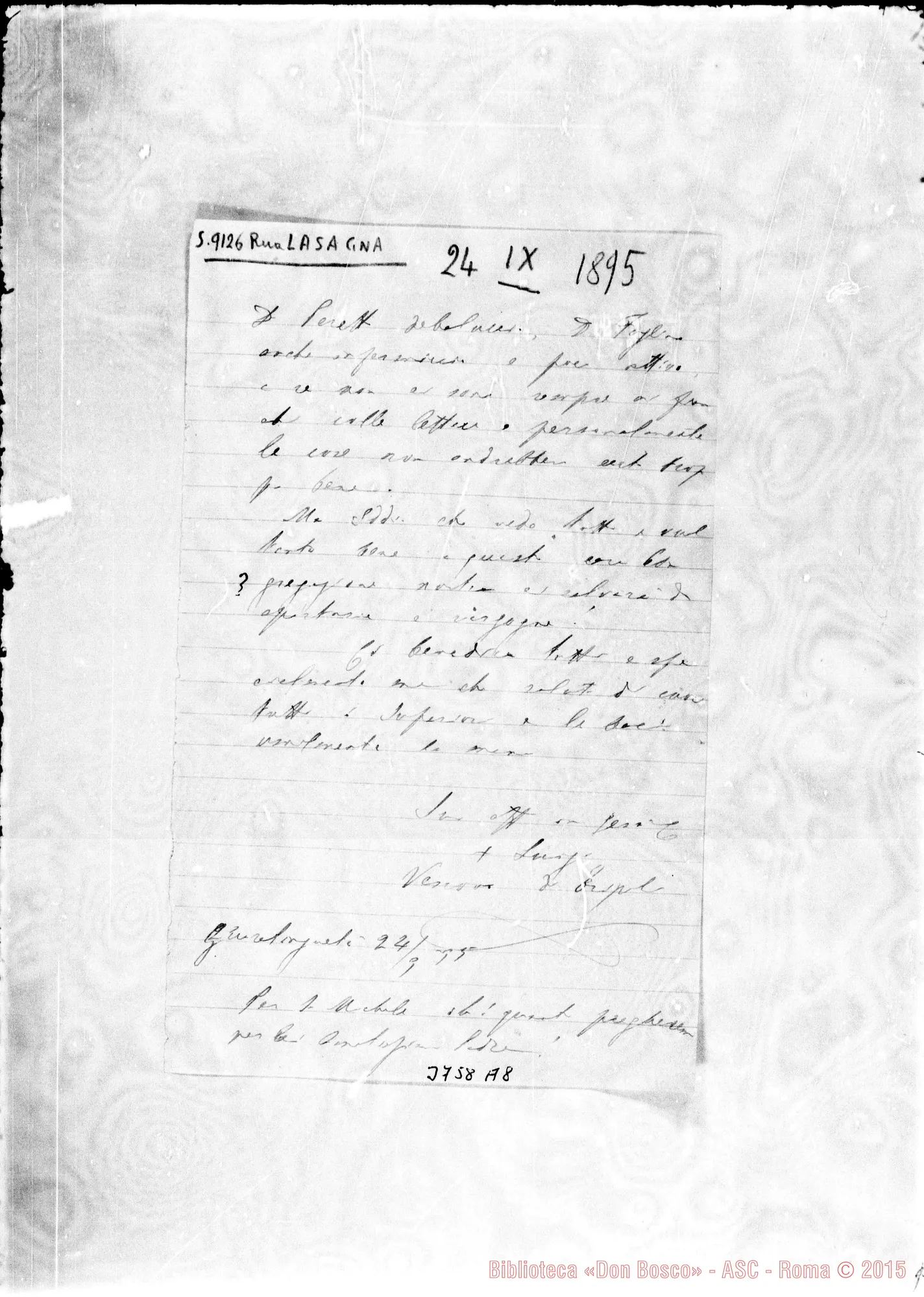 Fotogramma A 8 — « « Guarantiguetá, 24-09-1895 Autogr. Rua
