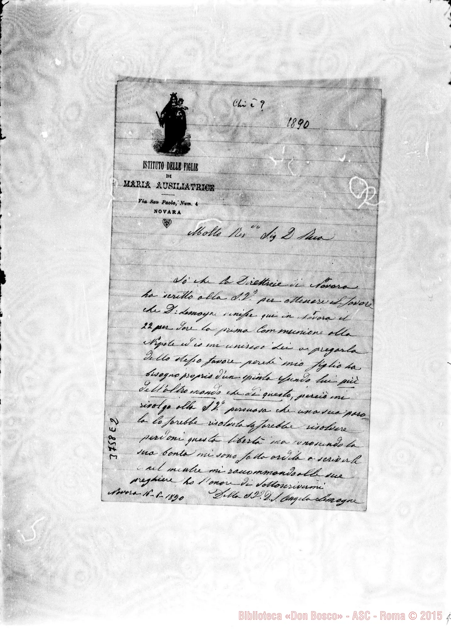 Fotogramma E 2 — Lemoyne Angela Novara, 16-06-1890 Autogr.Rua