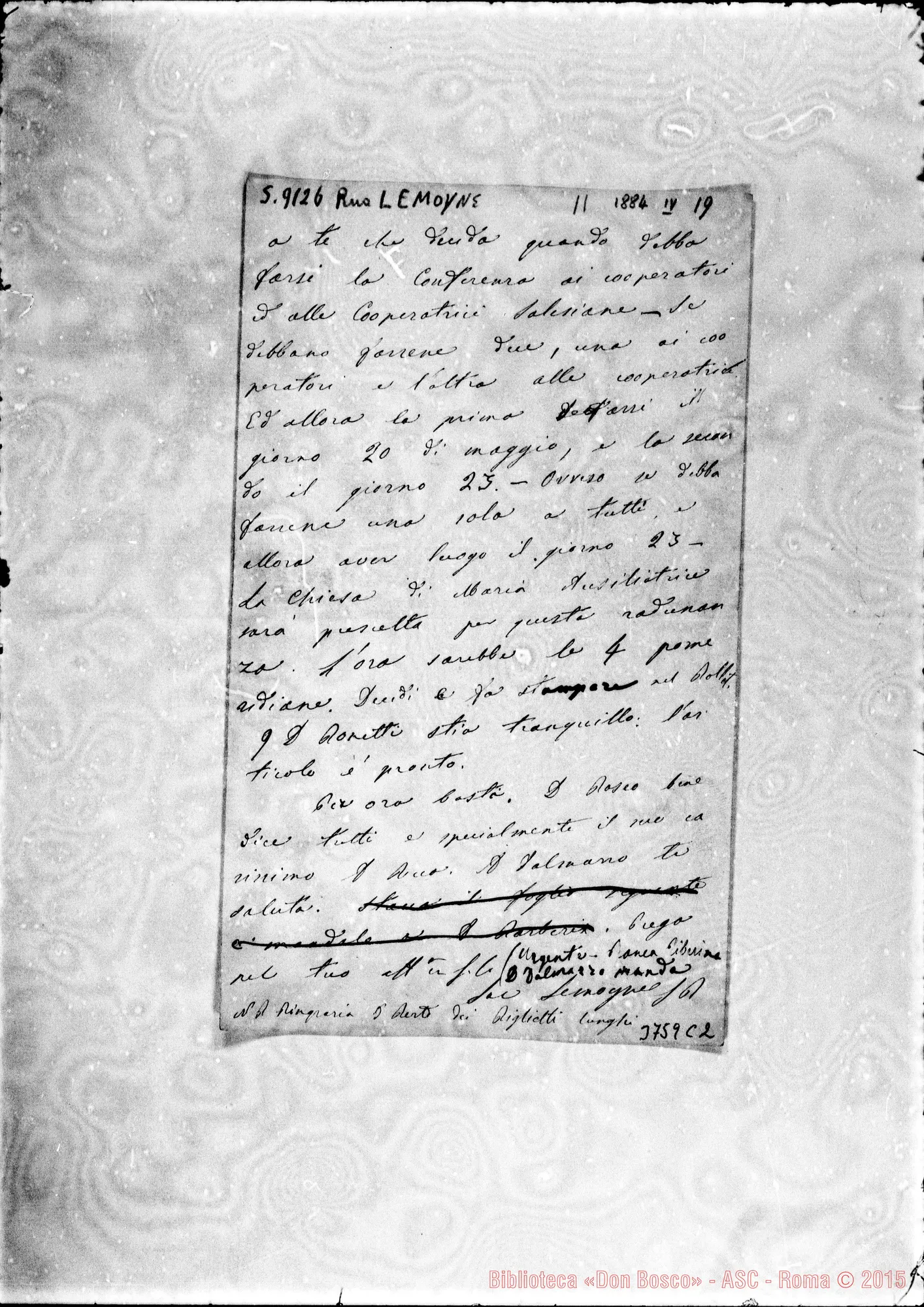 Fotogramma C 2 — « « « Roma, 19-04-1884 Autogr. Rua