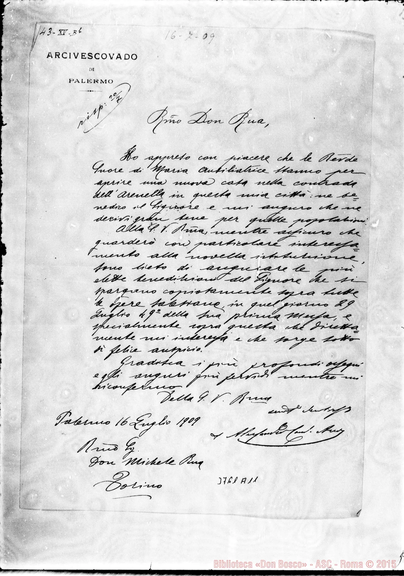 Fotogramma A 11 — Lualdi Alessandro, card, arciv. di Palermo, 16-07-1909