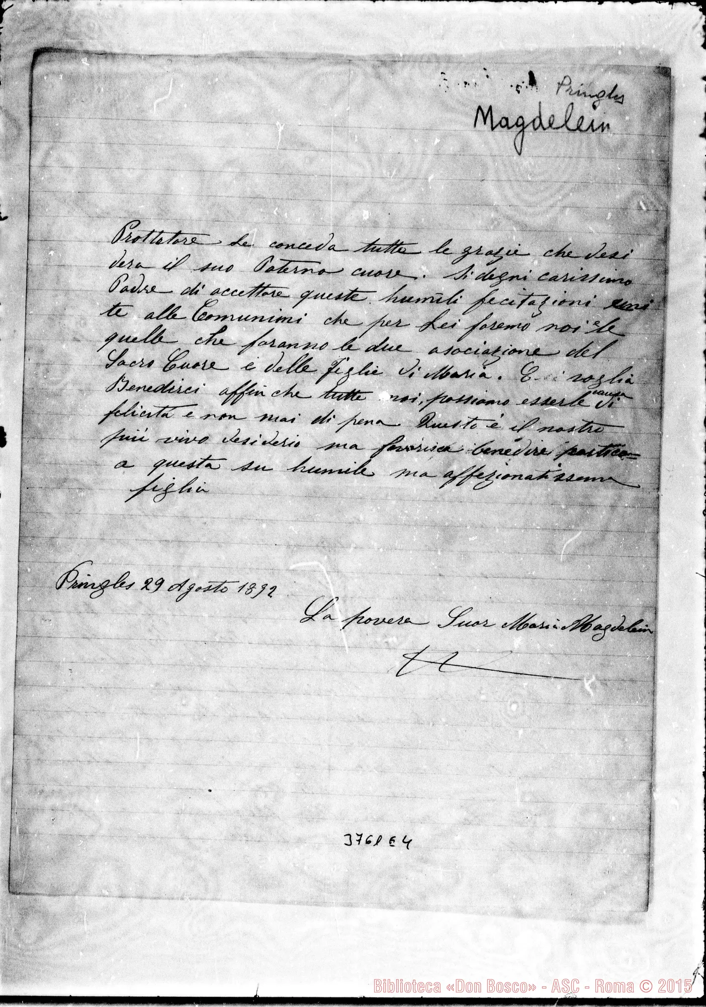 Fotogramma E 4 — Maddalena Maria, FMA Pringles, 29-08-1892 Autogr. Rua