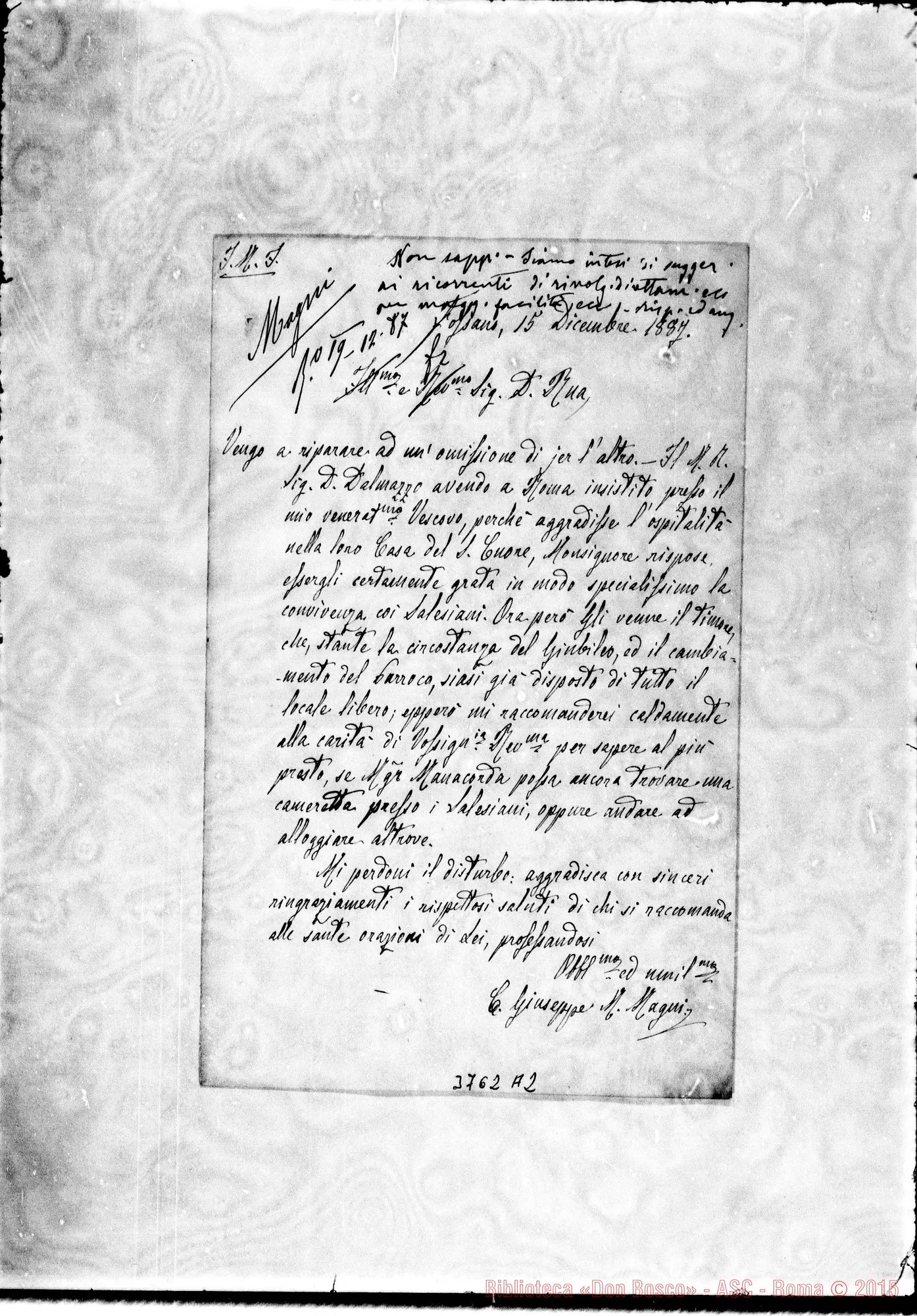 Fotogramma A 2 — Magni Giuseppe Fossano, 15-12-1887 Autogr. Rua