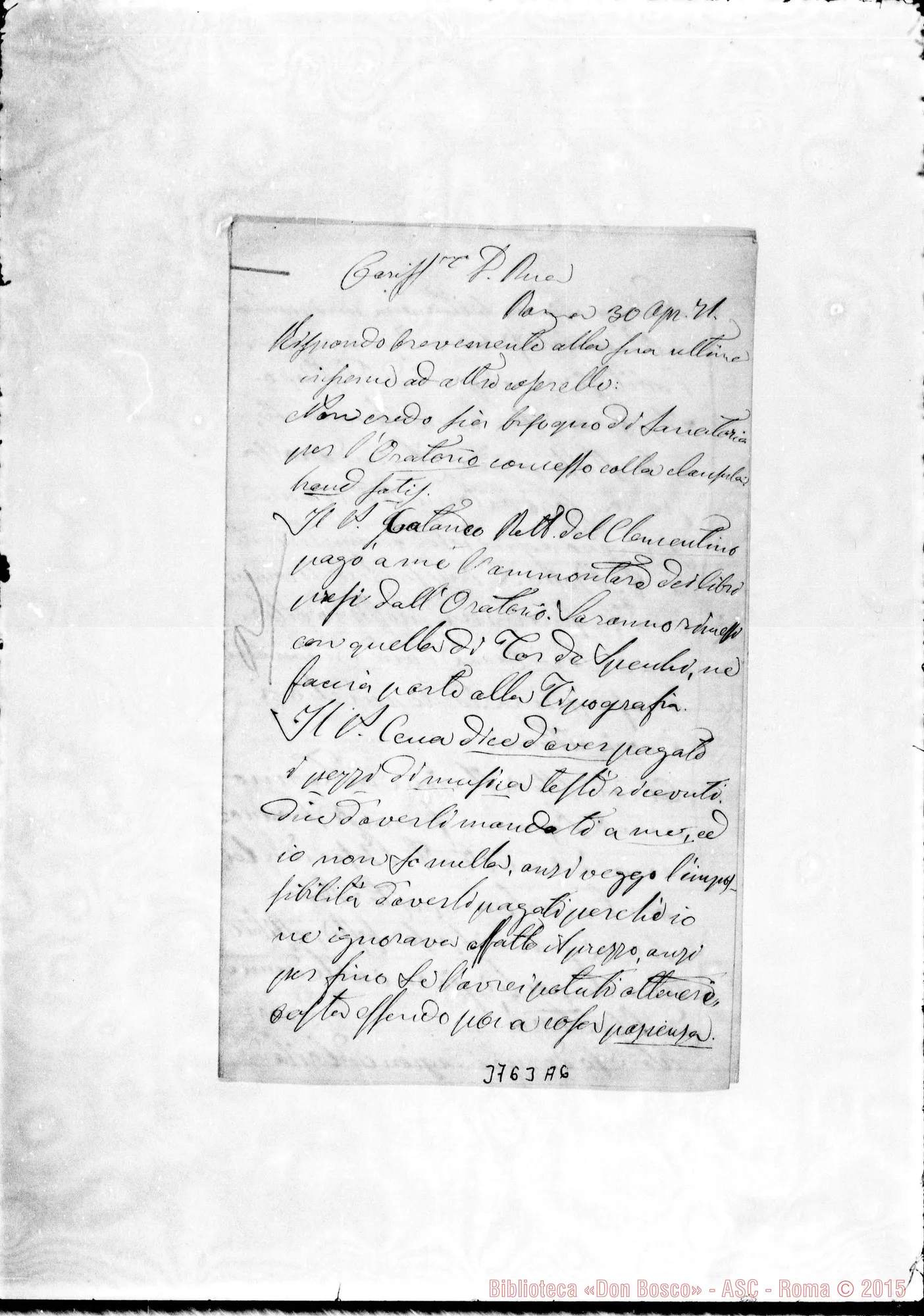 Fotogramma A 6 — « « Roma, 30-04-1871 Autogr. Bosco