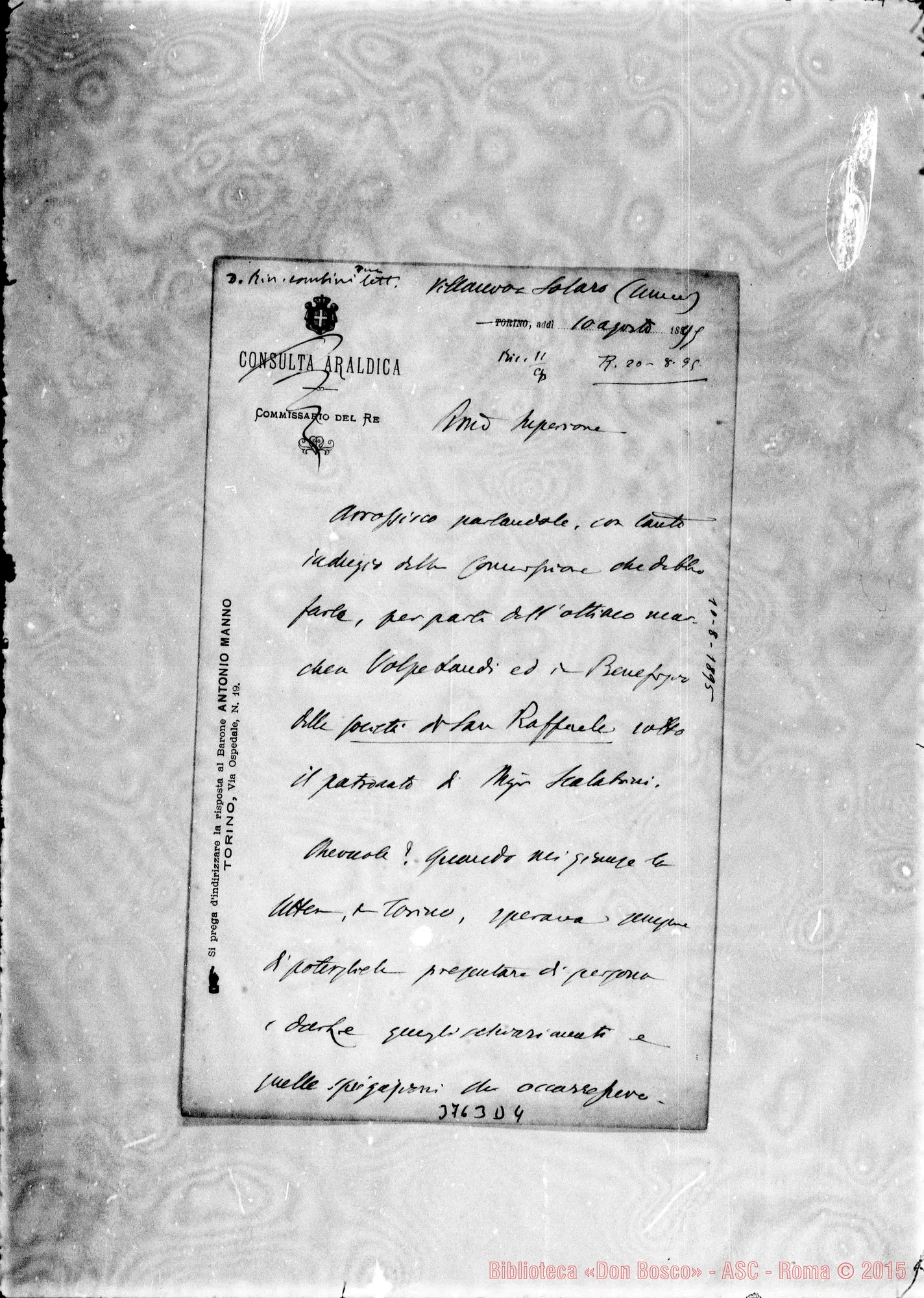 Fotogramma D 4 — Manno Antonio, barone Solaro, 10-08-1895 Autogr. Rua