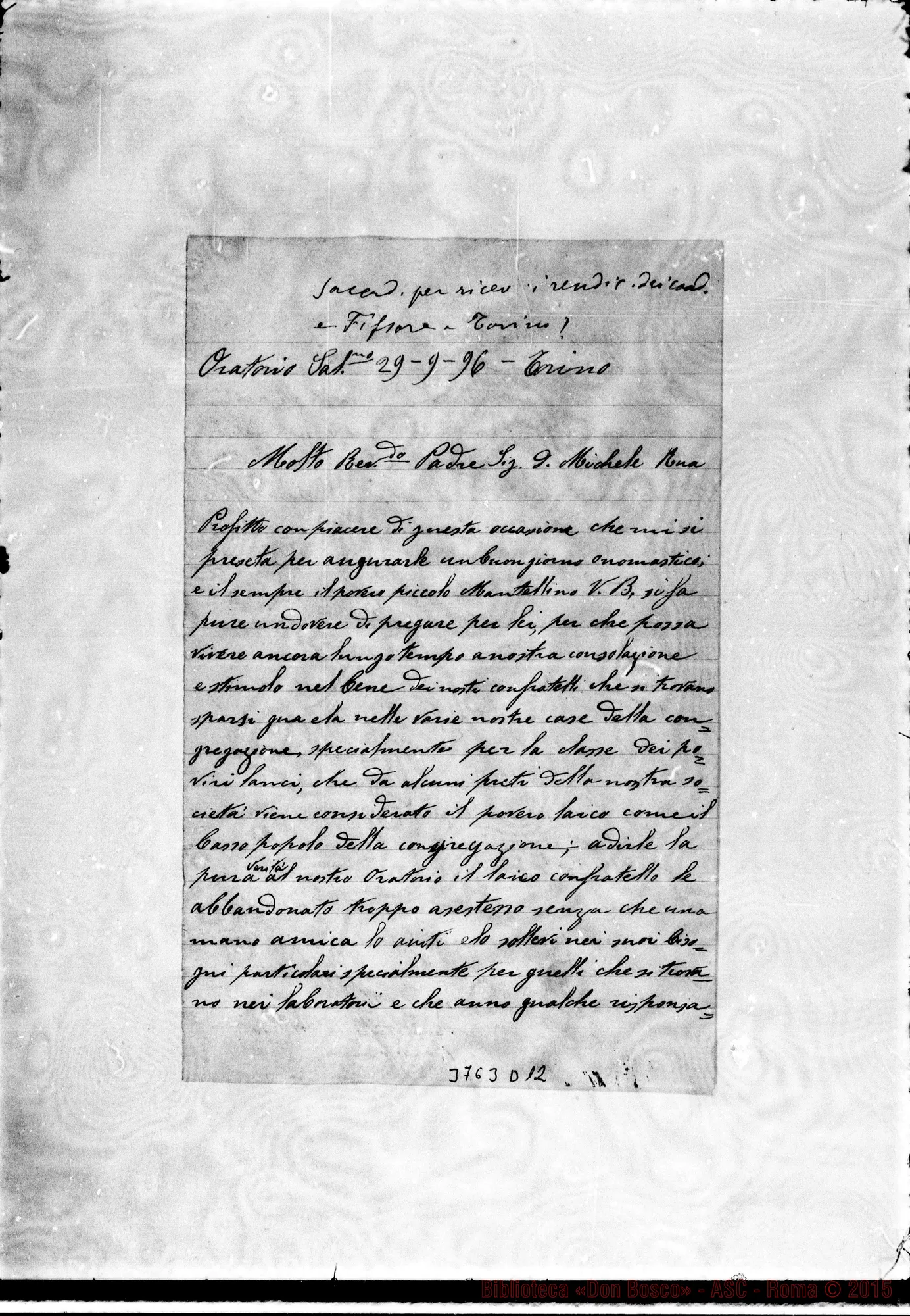 Fotogramma D 12 — Mantellino Vittorio, SDB Torino, 29-09-1896 Autogr. Rua