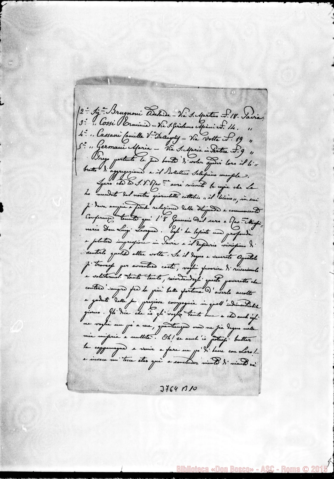Fotogramma B 10 — « « Pavia, 4-02-1893 Autogr. Rua