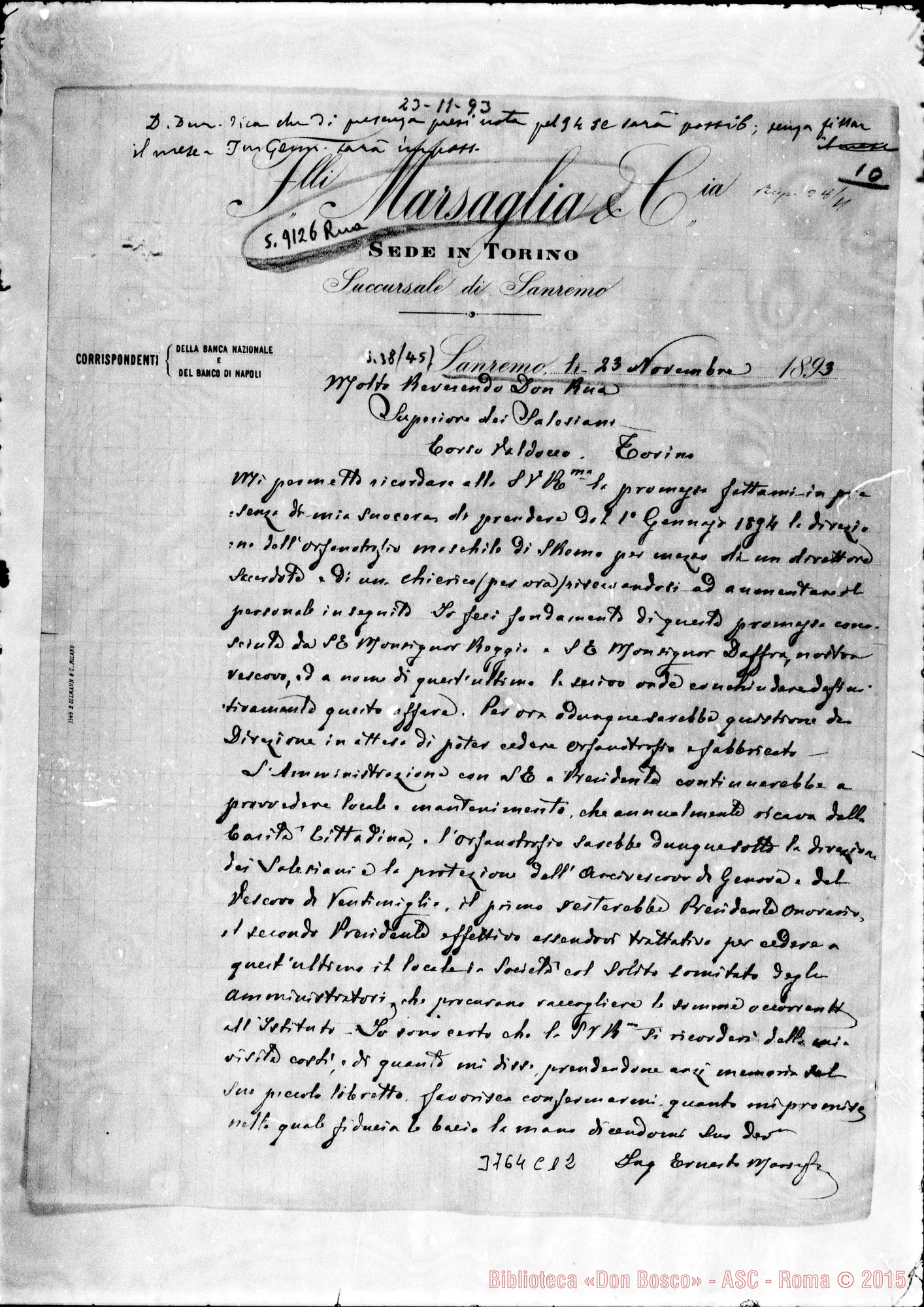 Fotogramma C 12 — Marsaglia Ernesto Sanremo, 23-11-1893 Autogr. Rua