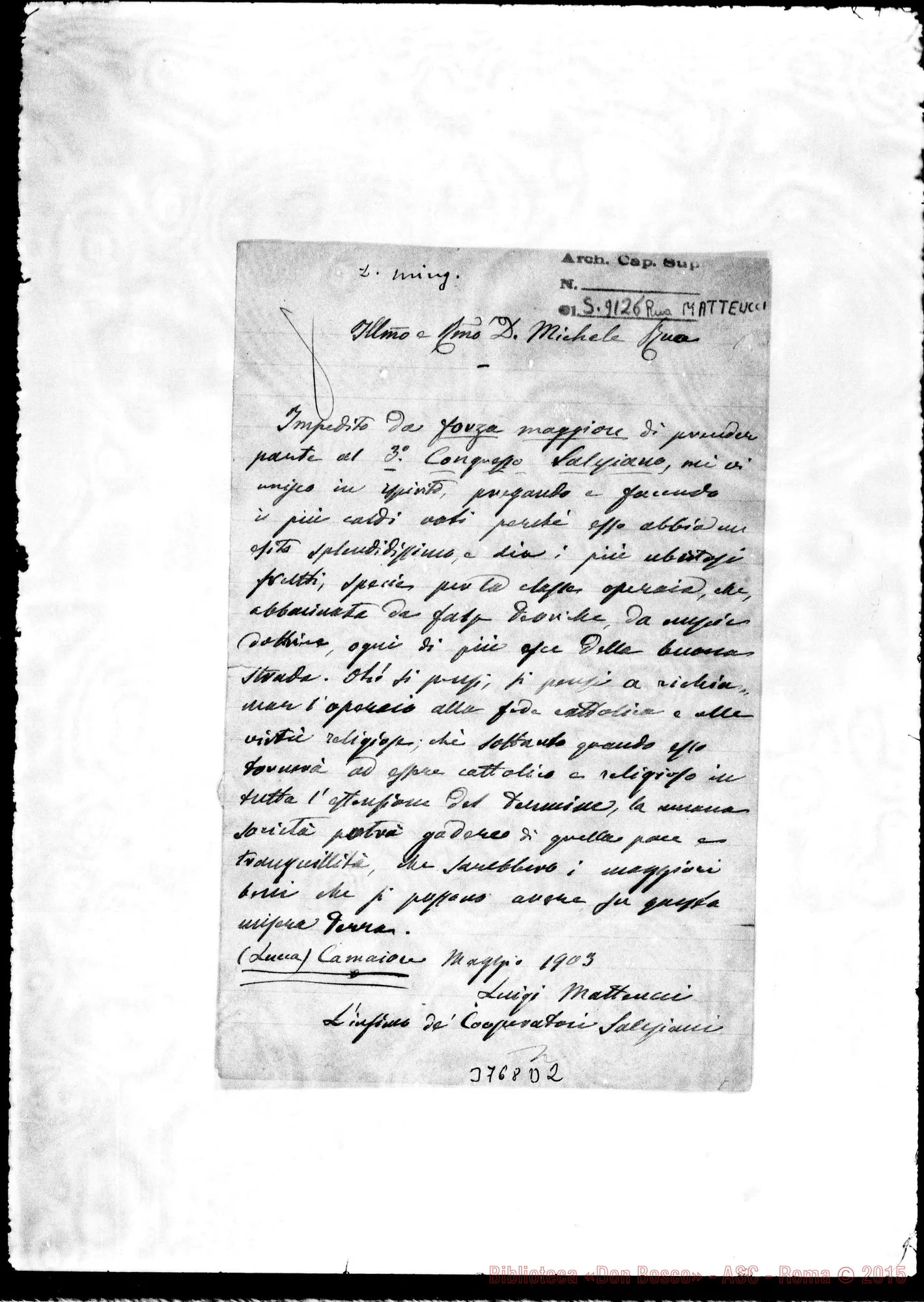 Fotogramma D 2 — Matteucci Luigi Lucca, 5-1903 Autogr. Rua