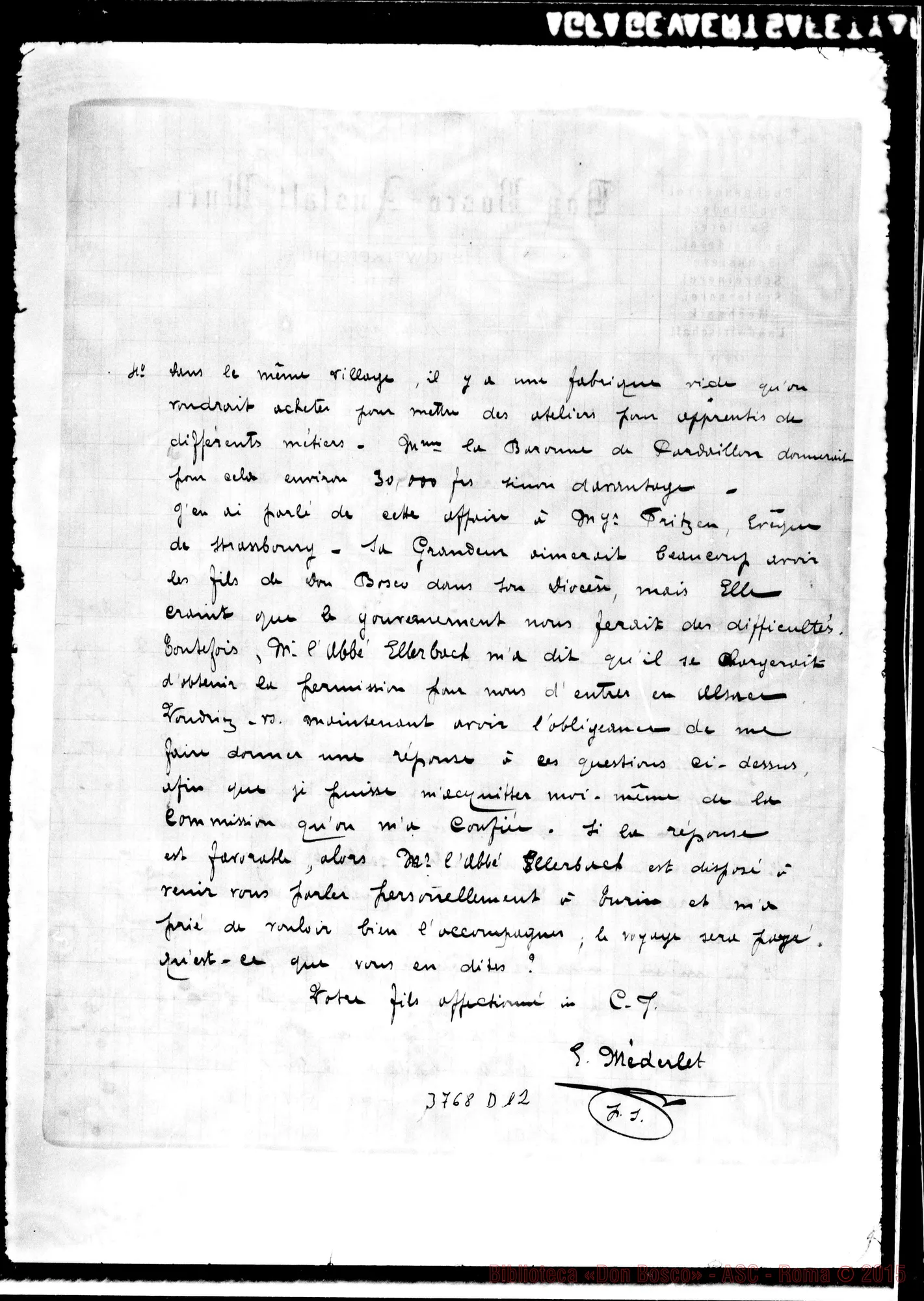 Fotogramma D 12 — Mederlet Eugenio, vesc. Muri-Aargau, 11-10-1899 Autogr. Rua