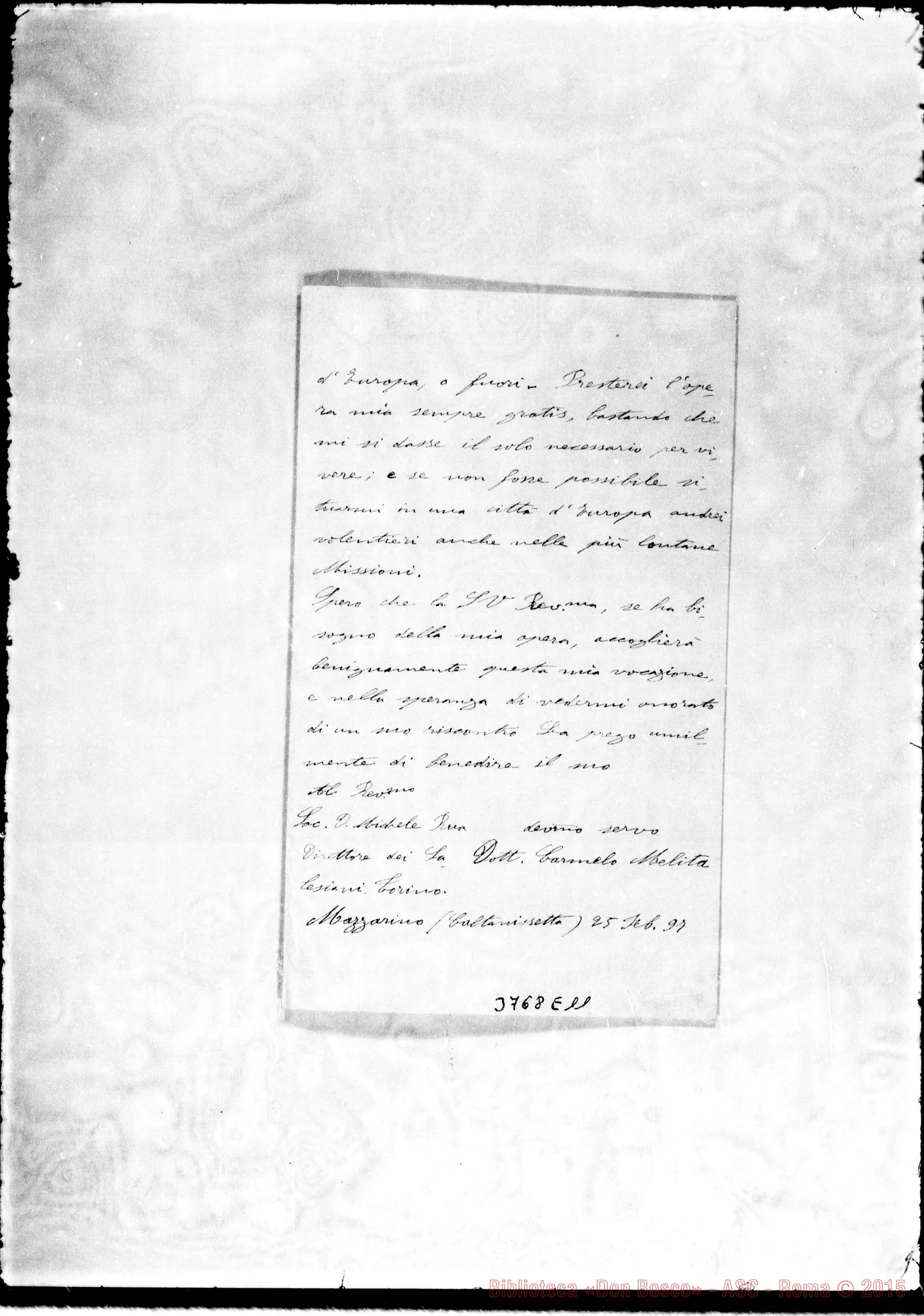 Fotogramma E 11 — Melita Carmelo, dottore Mazzarino, 25-02-1897 Autogr. Rua