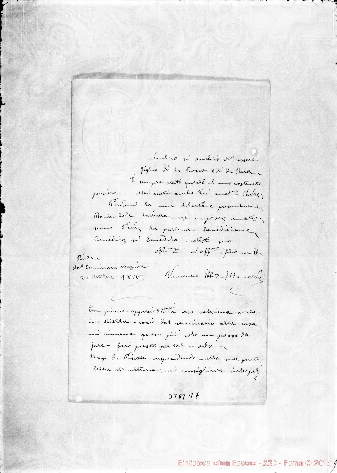 Fotogramma A 7 — Menarde Vincenzo, ch. Biella-Sem., 30-10-1898 Autogr. Rua