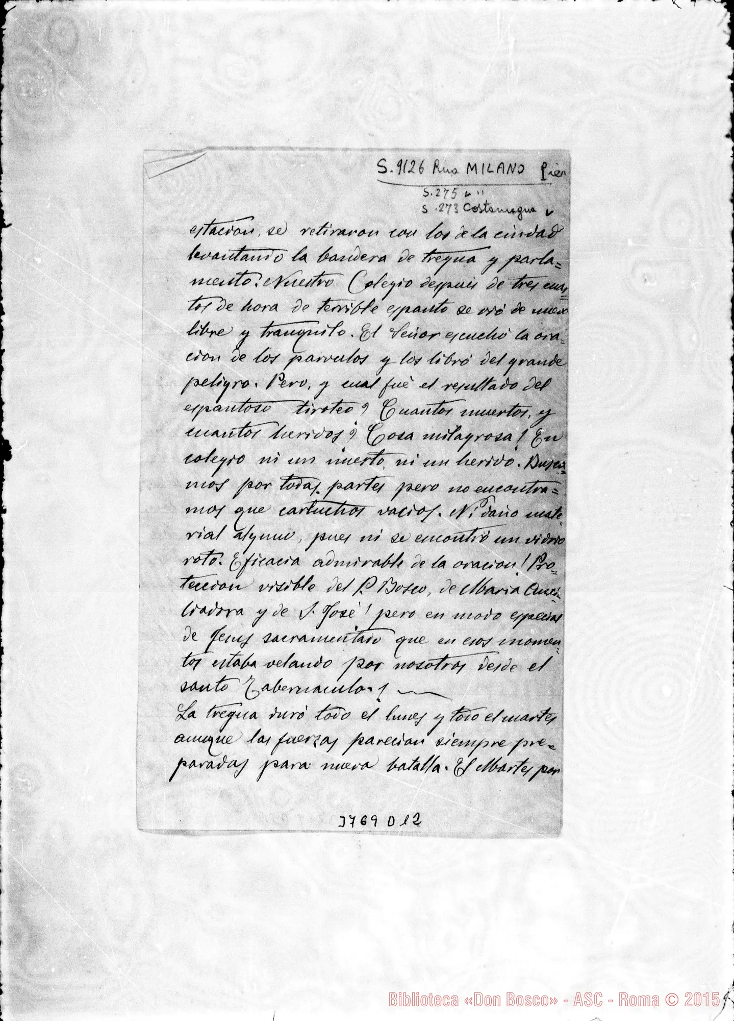 Fotogramma D 12 — Milán Pedro José, SDB S. Nicolás, 4-08-1893 Autogr. Rua All. lett. di D. Costamagna