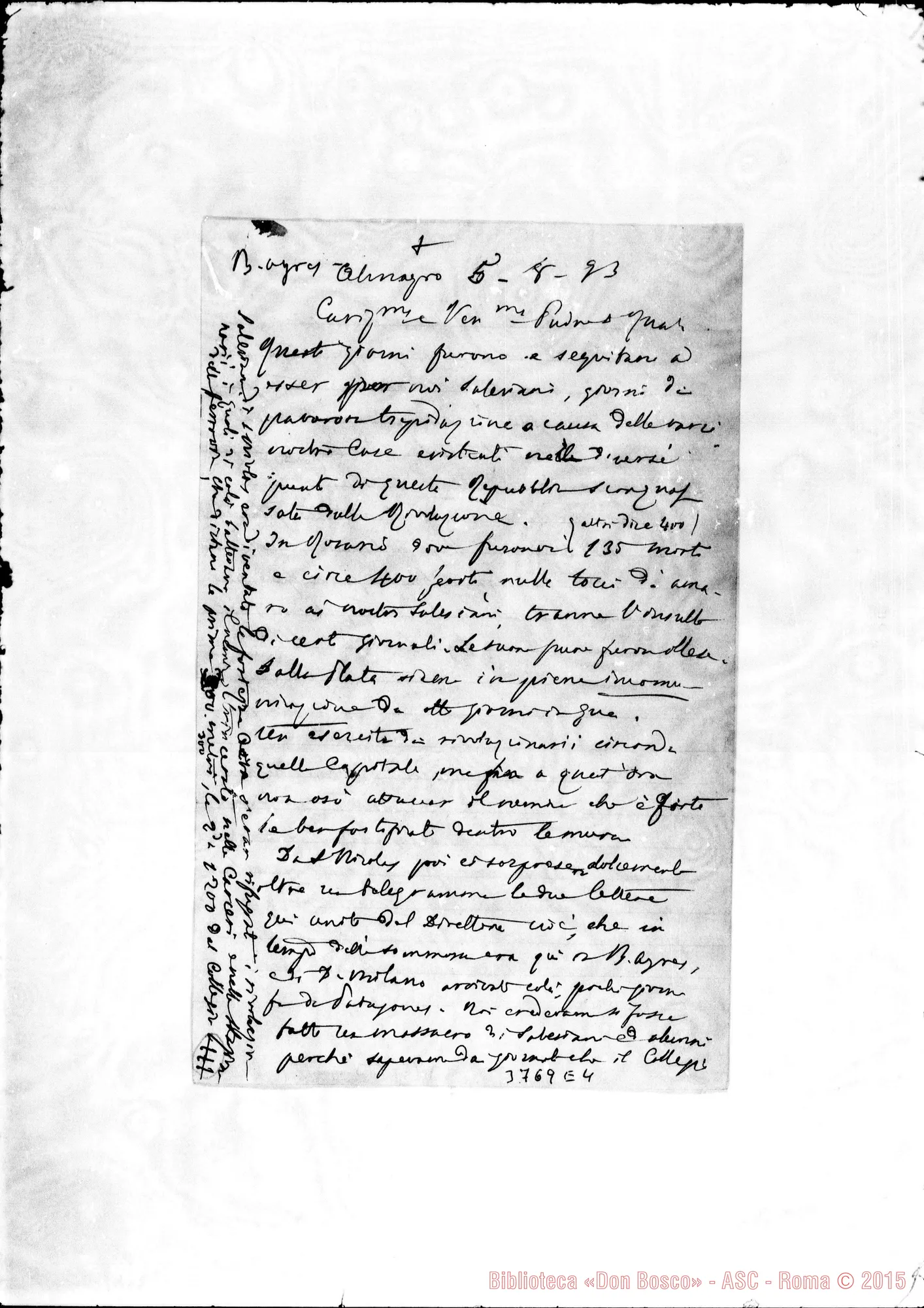 Fotogramma E 4 — Milán Pedro José, SDB S. Nicolás, 4-08-1893 Autogr. Rua All. lett. di D. Costamagna