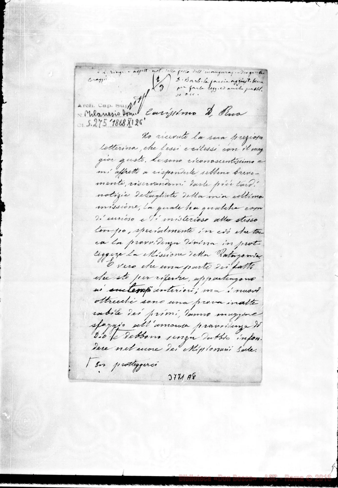 Fotogramma A 8 — « « Chos-Malal, 26-11-1888 Autogr. Rua