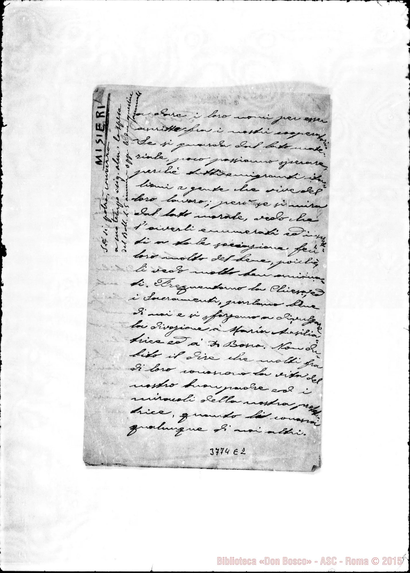 Fotogramma E 2 — Misieri Giuseppe, SDB Paysandù, 17-09-1895 Autogr. Rua