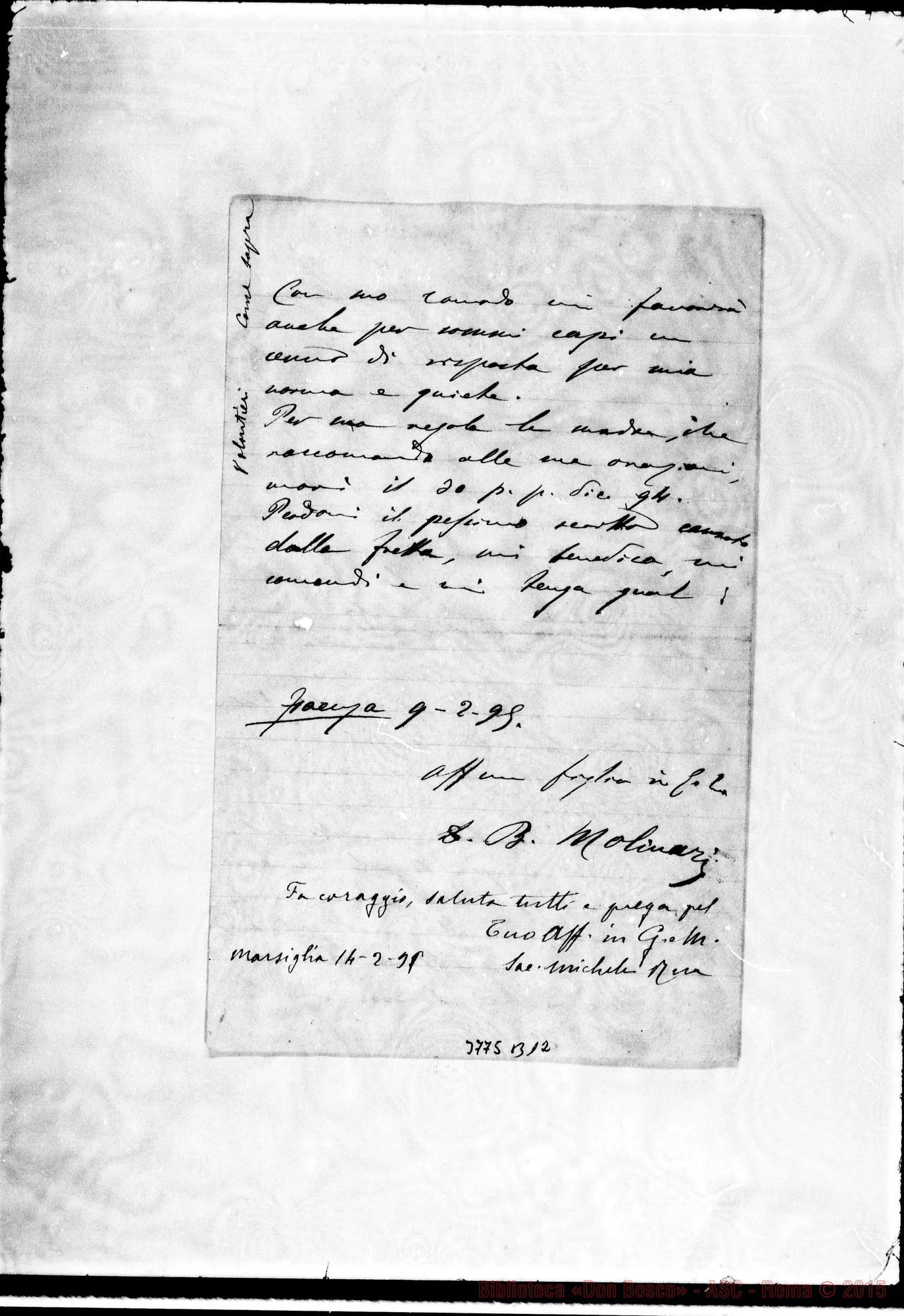 Fotogramma B 12 — Molinari Bartolomeo, SDB Faenza, 9-02-1895 Autogr. Rua