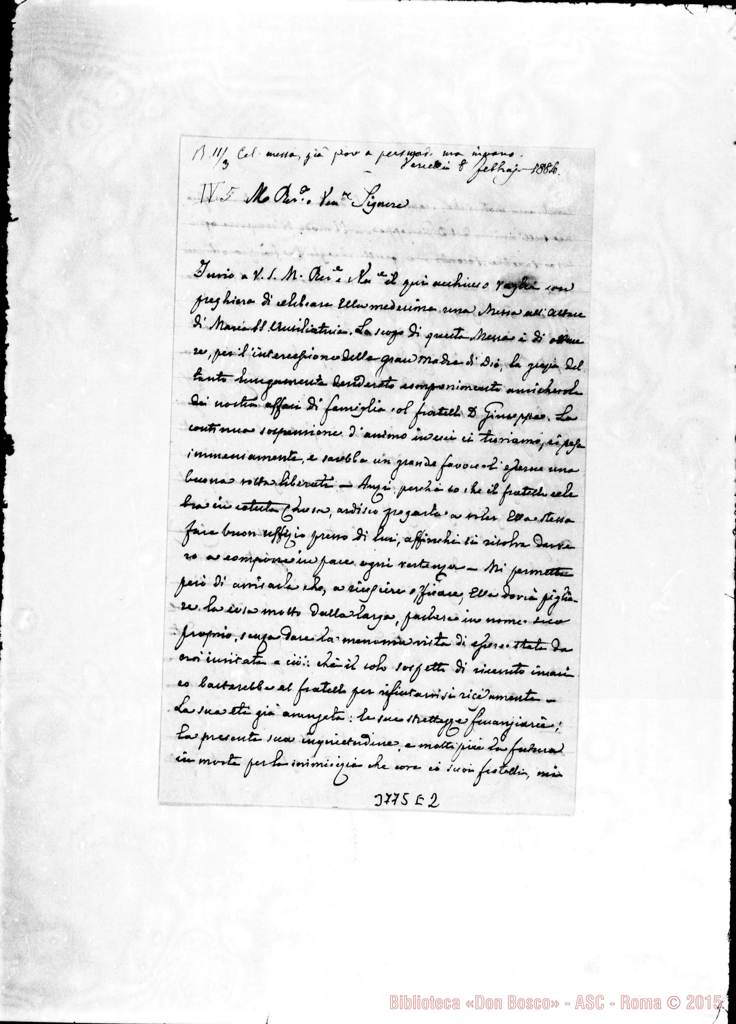 Fotogramma E 2 — Momo Giovanni, sac. Vercelli, 8-02-1884 Autogr. Rua