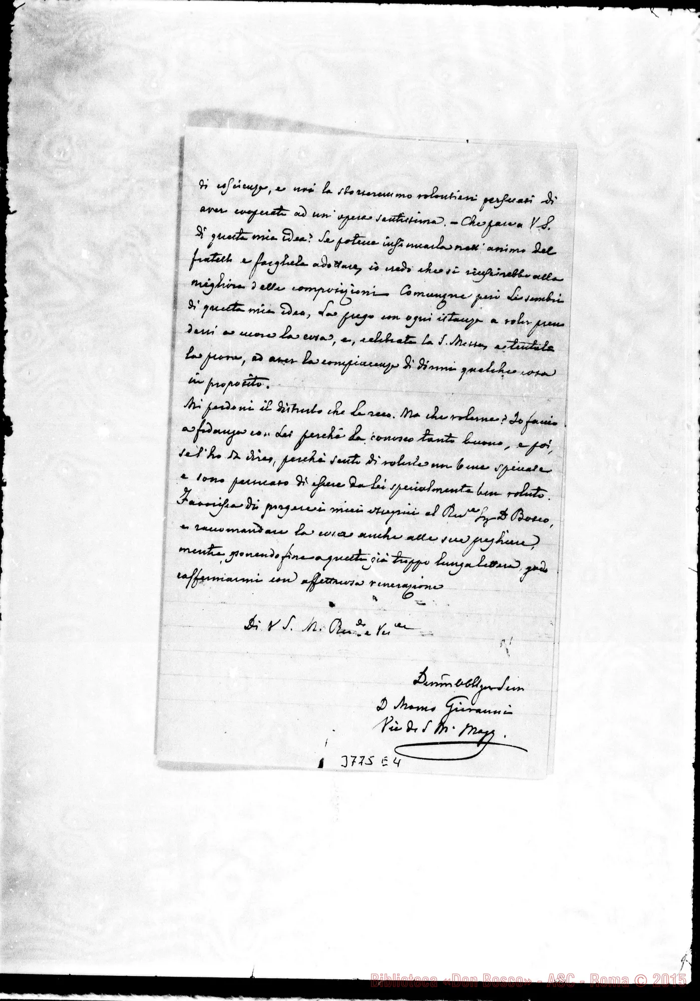 Fotogramma E 4 — Momo Giovanni, sac. Vercelli, 8-02-1884 Autogr. Rua