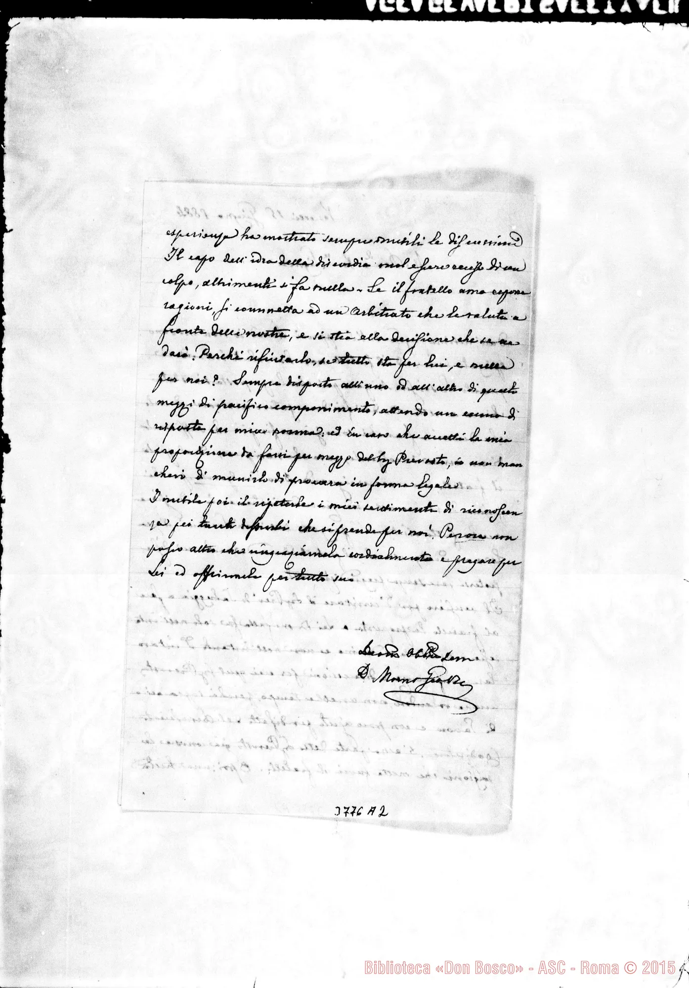 Fotogramma A 2 — « « Vercelli, 15-06-1884 Autogr. Rua
