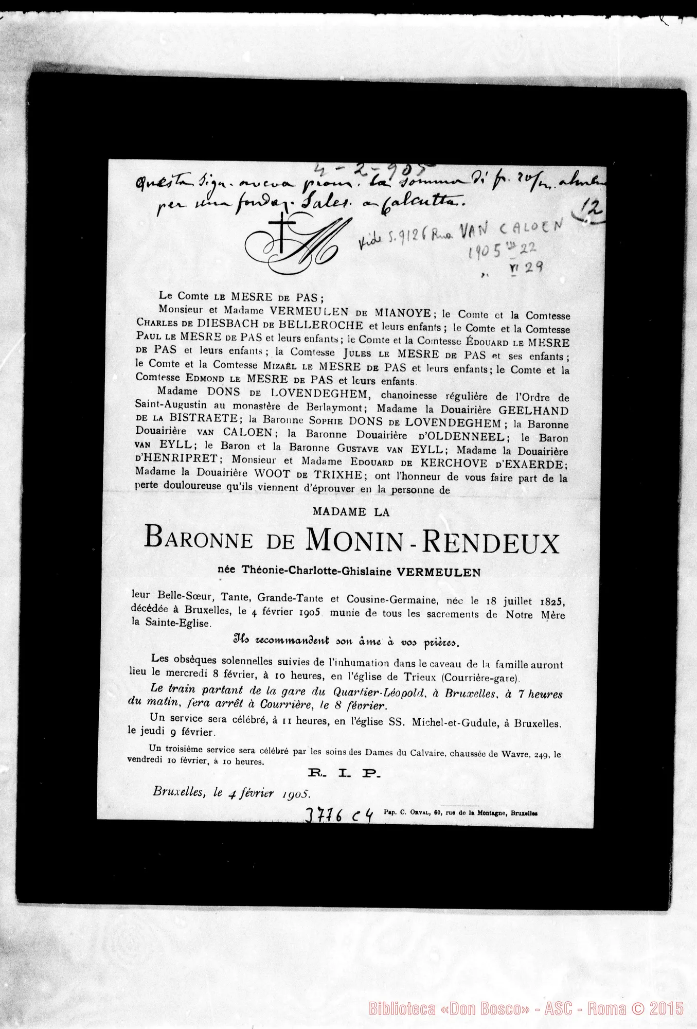 Fotogramma C 4 — « « Bruxelles, 4-02-1905 Autogr. Rua
