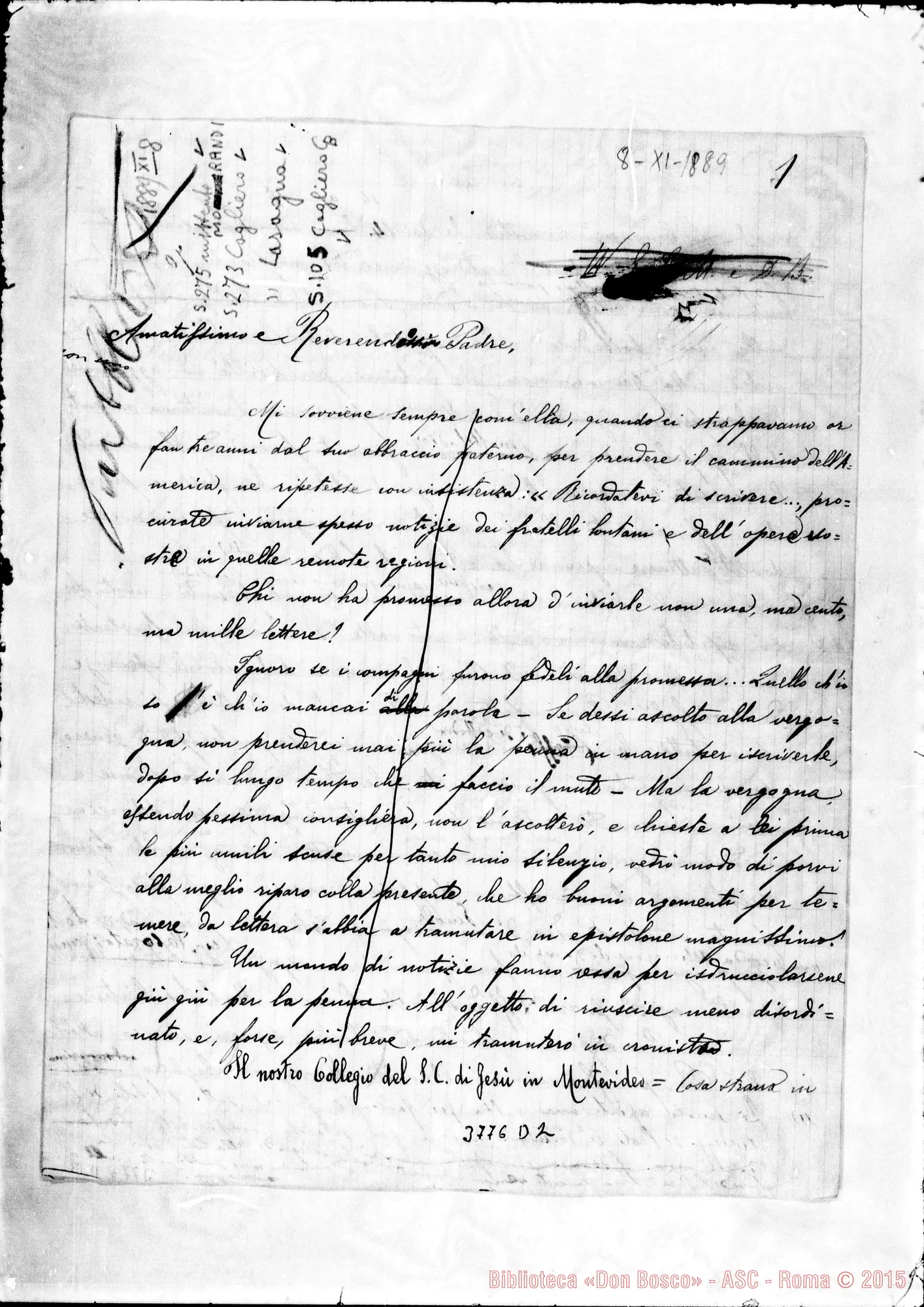 Fotogramma D 2 — Morandi Luigi, ch. Villa Colon, 8-11-1889 Segue: lett. di D. Lasagna A D. Lemoyne
