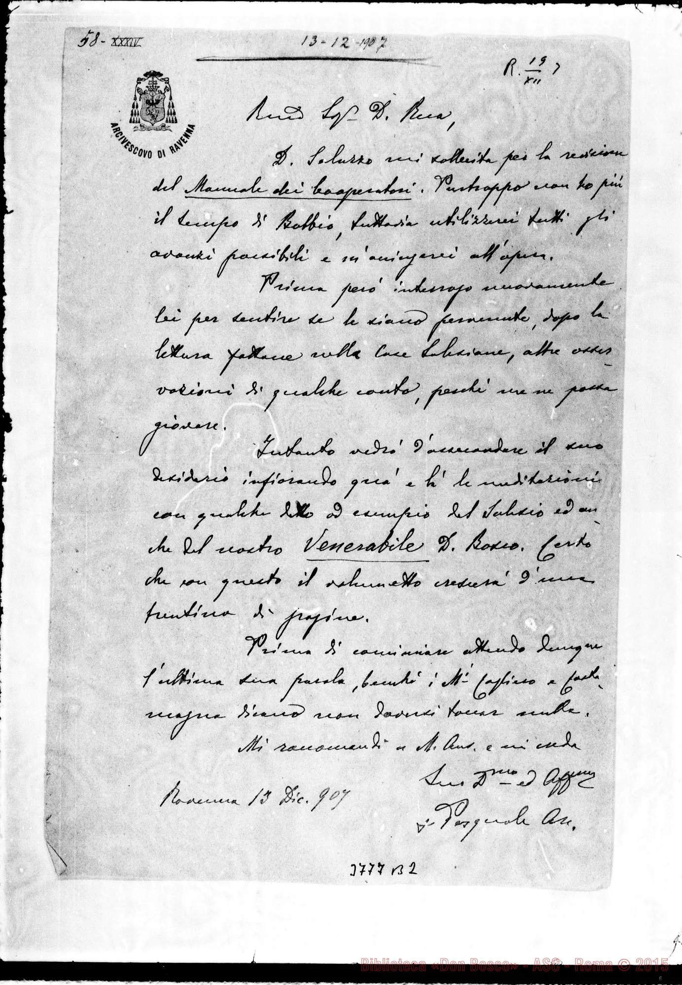 Fotogramma B 2 — « « Ravenna, 13-12-1907 Autogr. Rua