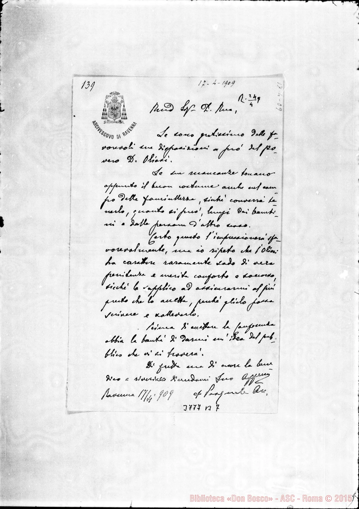 Fotogramma B 7 — « « Ravenna, 17-04-1909 Autogr. Rua
