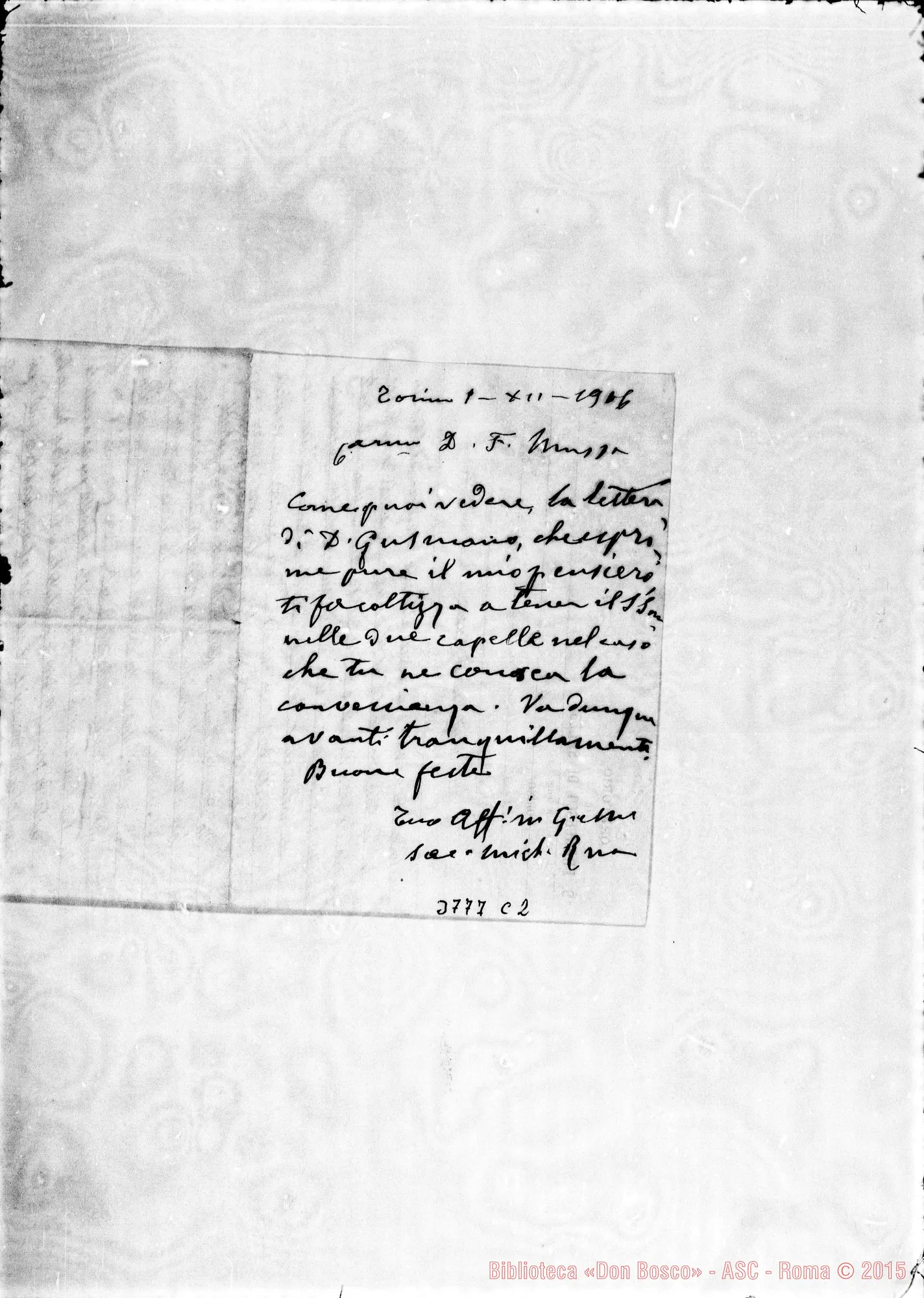 Fotogramma C 2 — Mussa Felice, SDB Este, 28-11-1906 Autogr. Rua: lettera A D. Mussa