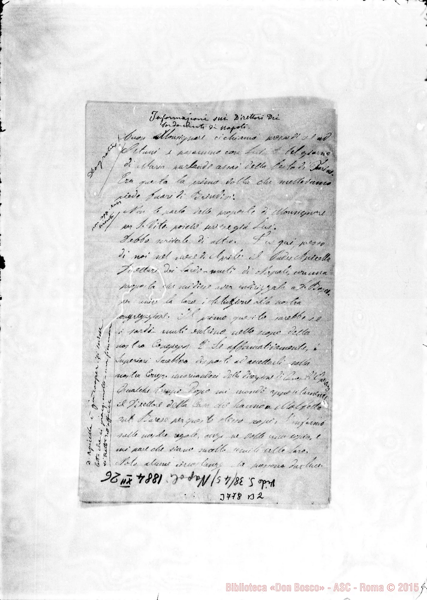 Fotogramma B 2 — « « Brindisi, 5-06-1880 Autogr. Rua
