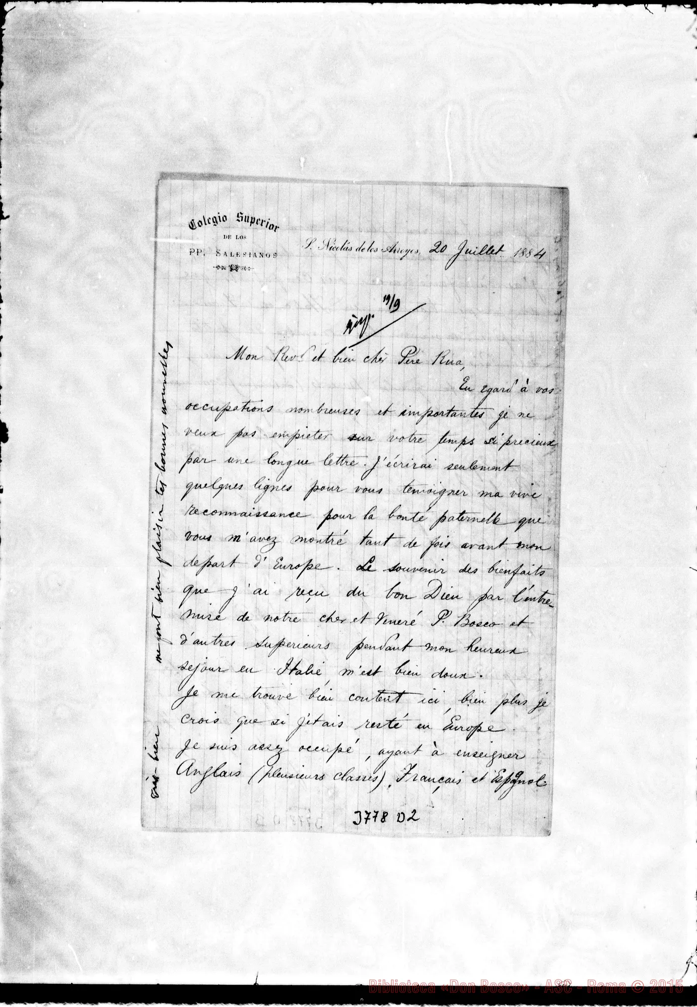 Fotogramma D 2 — O’Grady Patrizio, SDB S. Nicolás, 20-07-1884 Autogr. Rua