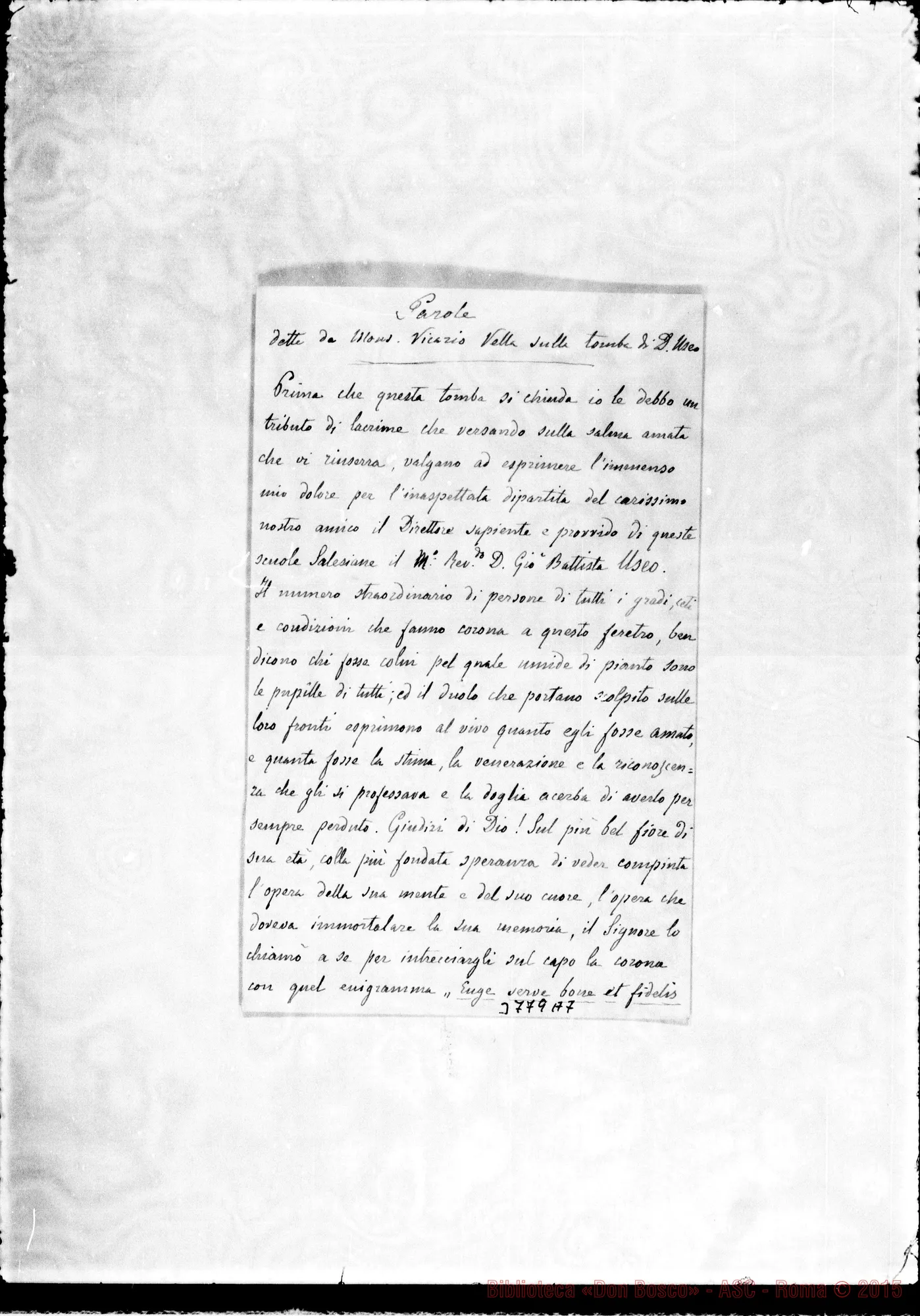 Fotogramma A 7 — Olivieri, conte di Vernier Oropa Osp., 22-08-1897 Autogr. Rua. All. elogio funebre