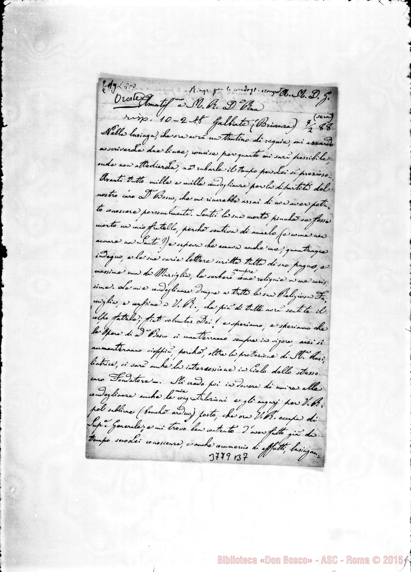 Fotogramma B 7 — Oreste Galbiate, 7-02-1888 Autogr. Rua Incompleta