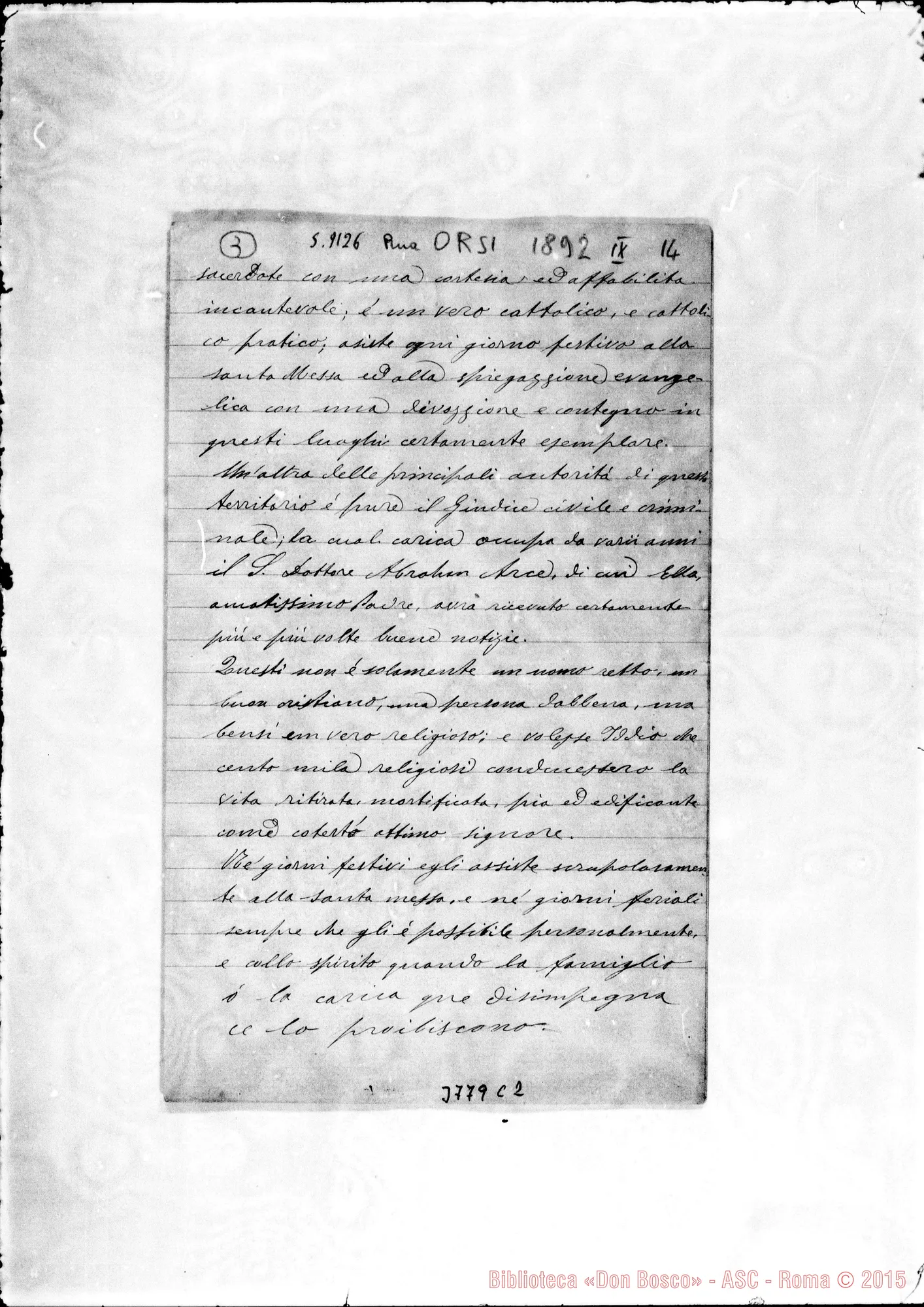 Fotogramma C 2 — Orsi Pietro, SDB Viedma, 14-09-1892 Autogr. Rua