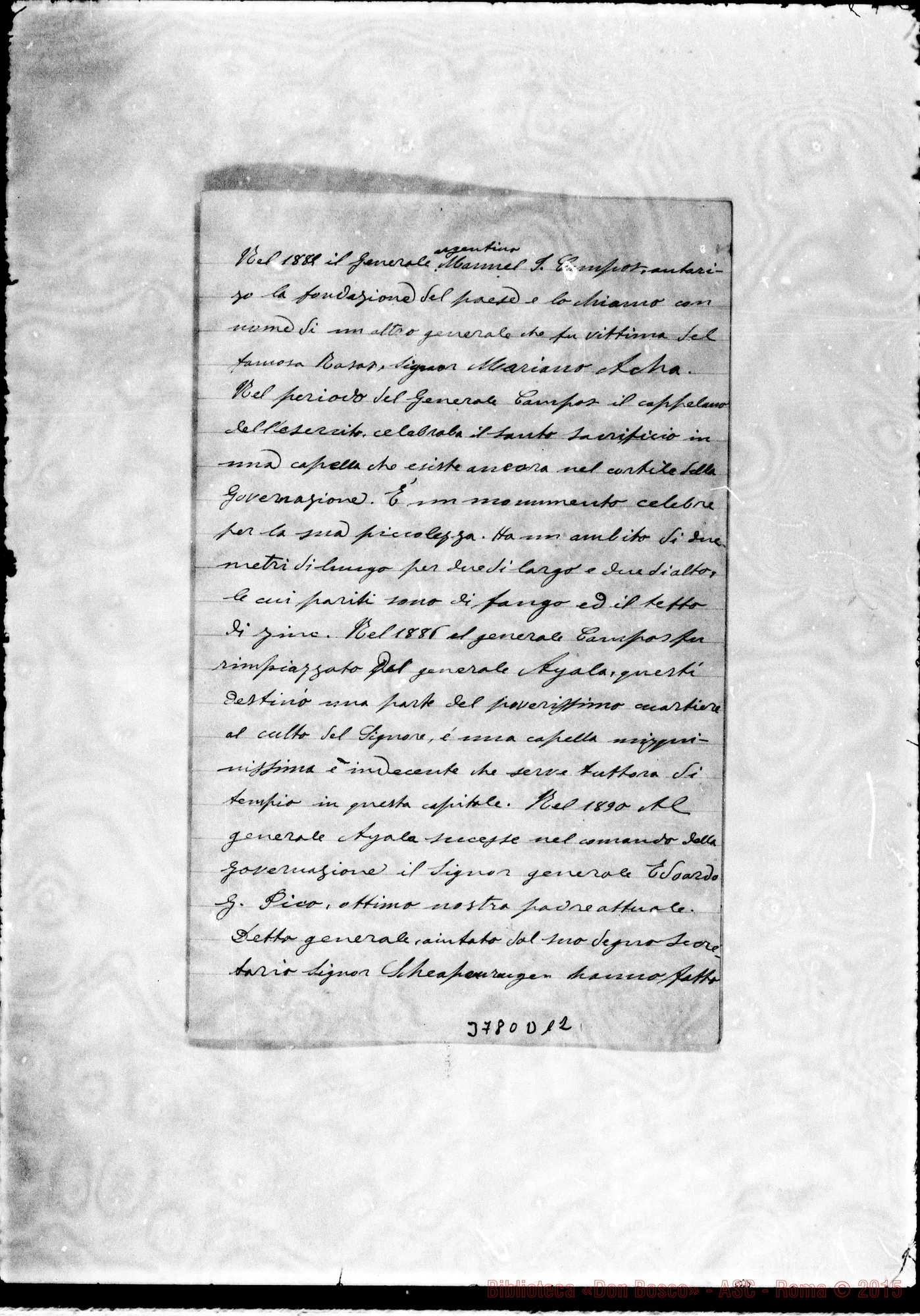 Fotogramma D 12 — « « Gral. Acha, 7-03-1896 Autogr. Rua