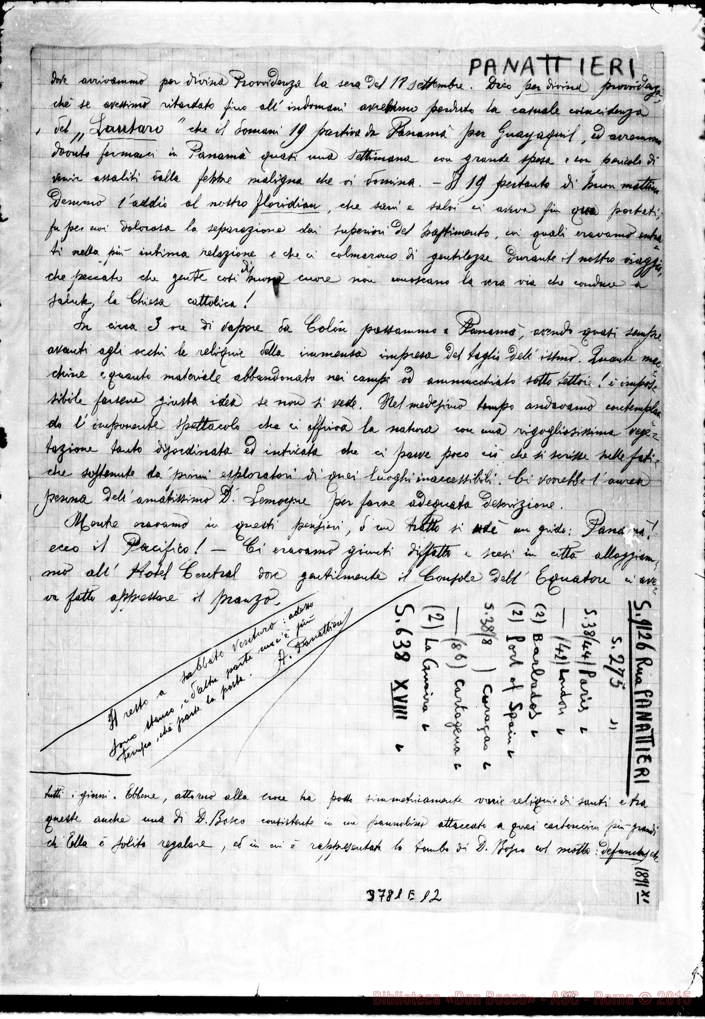 Fotogramma E 12 — Panattieri Ambrogio, SDB Quito, 00-11-1891 Autogr. Rua