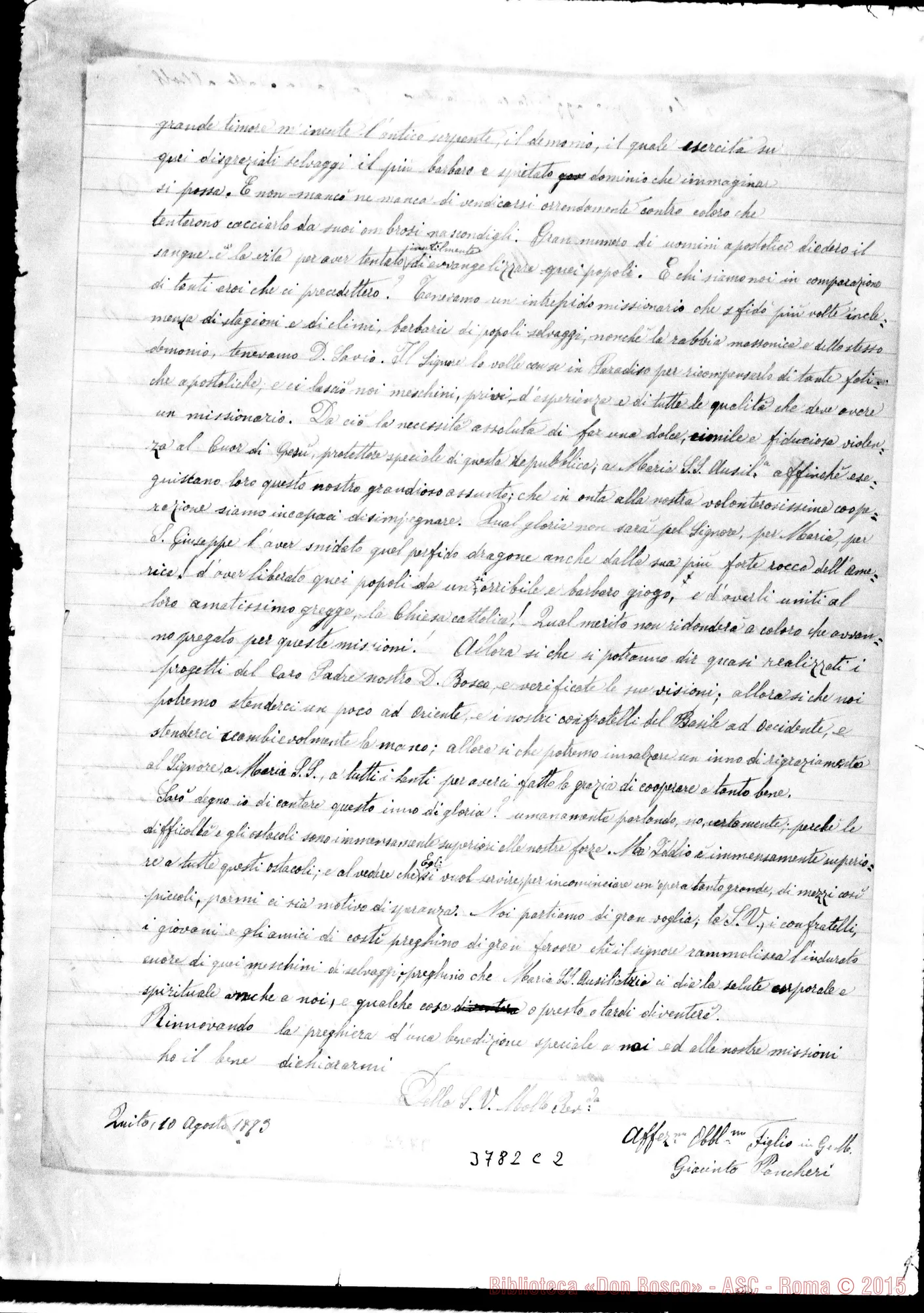 Fotogramma C 2 — « « Quito, 10-08-1893 Autogr. Rua