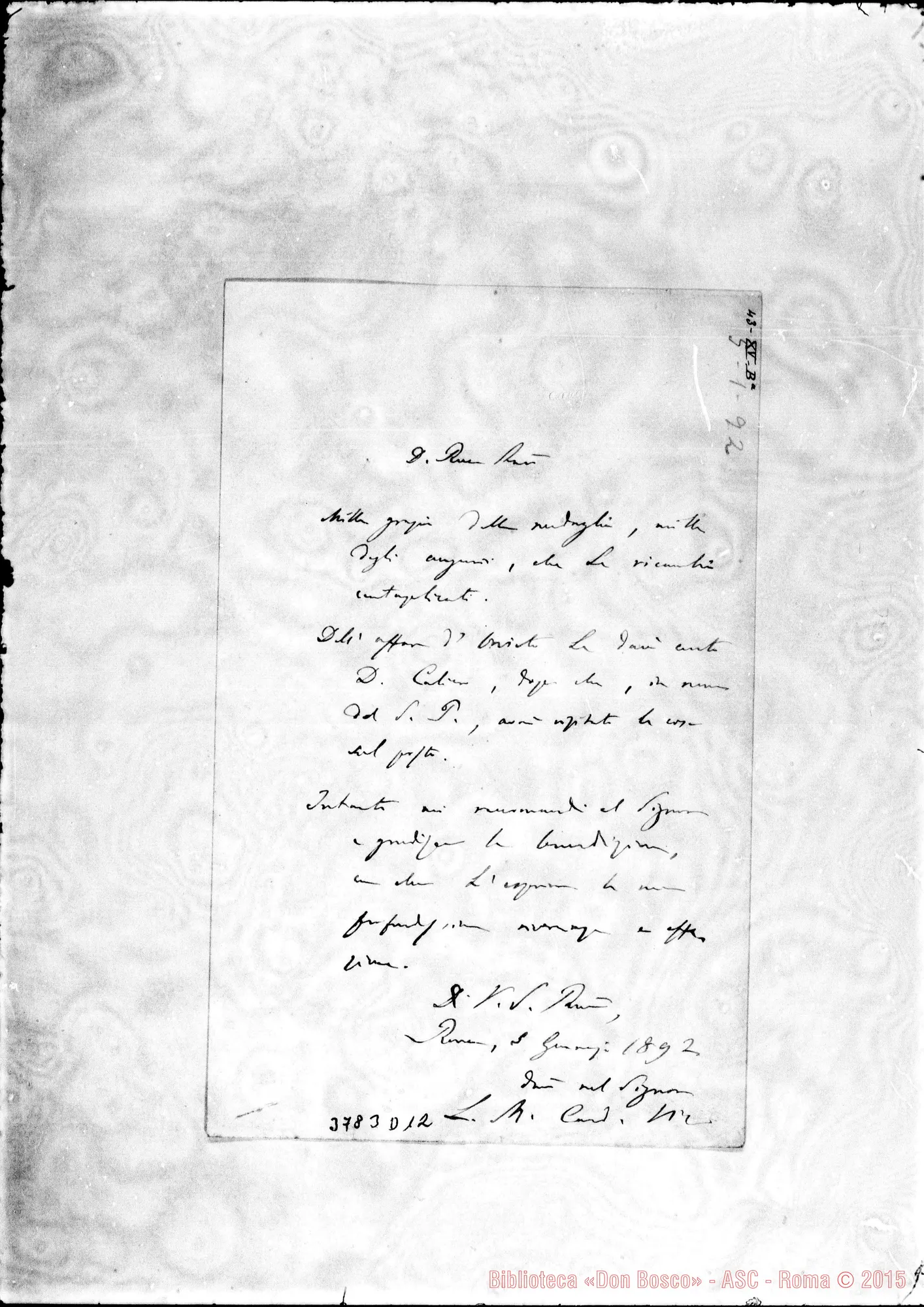 Fotogramma D 12 — Parocchi Lucido M., card. Roma, 5-01-1892