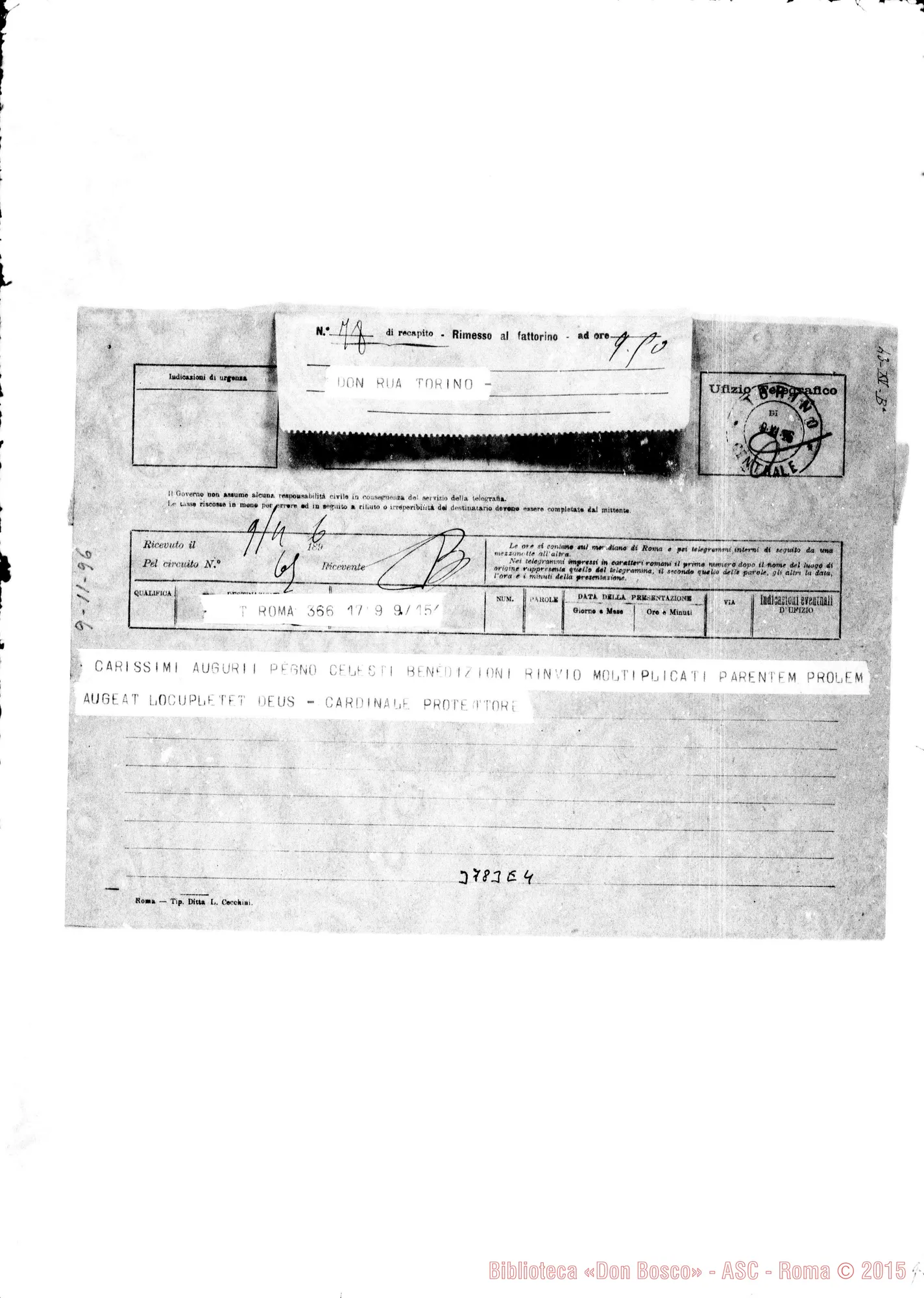 Fotogramma E 4 — « « Roma, 9-11-1896 Telegramma