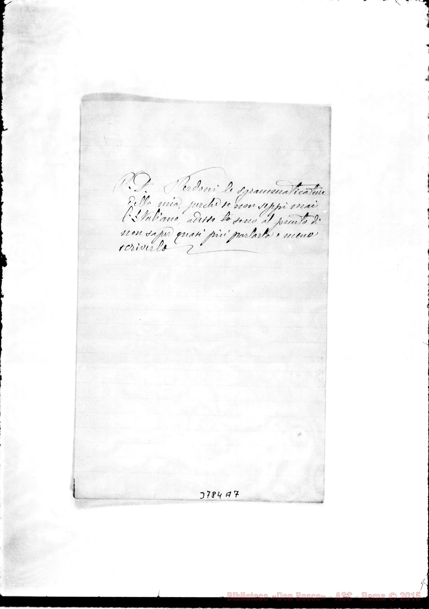 Fotogramma A 7 — Paseri Antonio, SDB Buenos Aires, 30-07-1884 Autogr. Rua