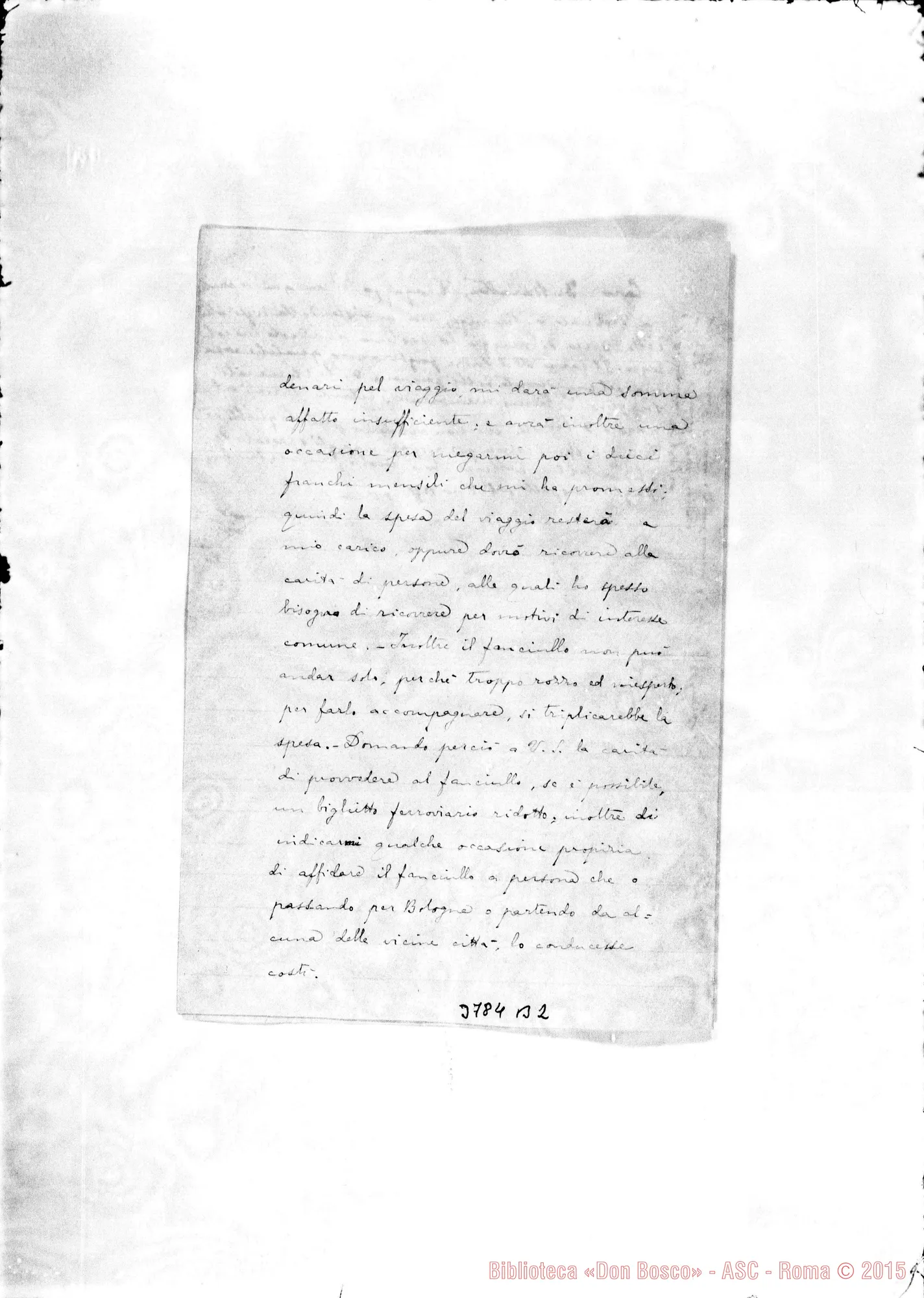 Fotogramma B 2 — Pedrelli Luigi, parroco Bologna, 16-11-1889 Autogr. Rua