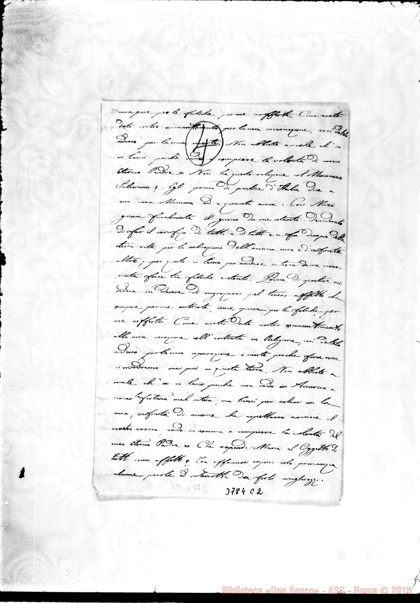Fotogramma C 2 — Peretto Carlo, SDB Niterói, 3-08-1883 Autogr. Rua