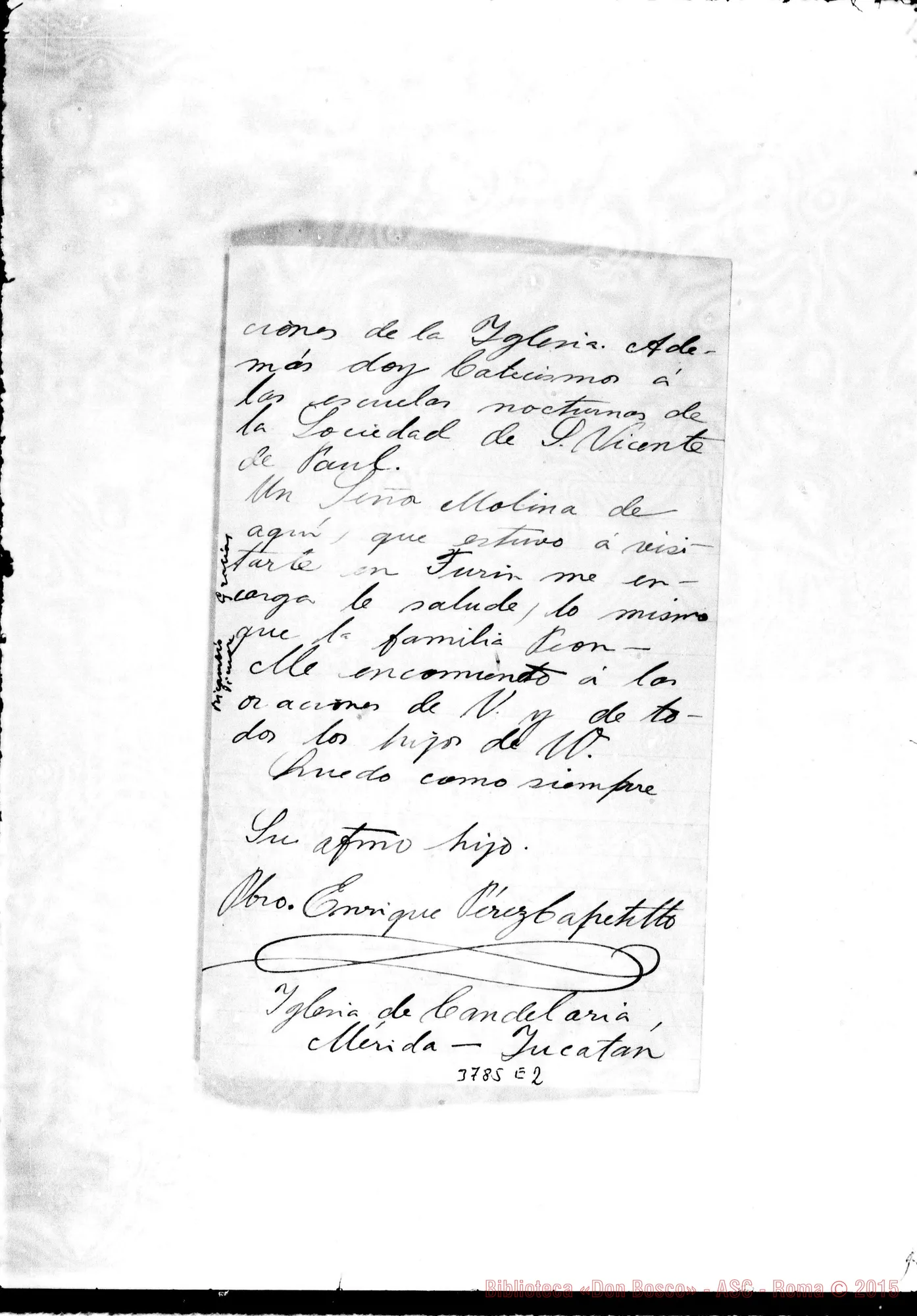 Fotogramma E 2 — Pérez Enrique, sac. Mérida, 10-10-1891 Autogr. Rua