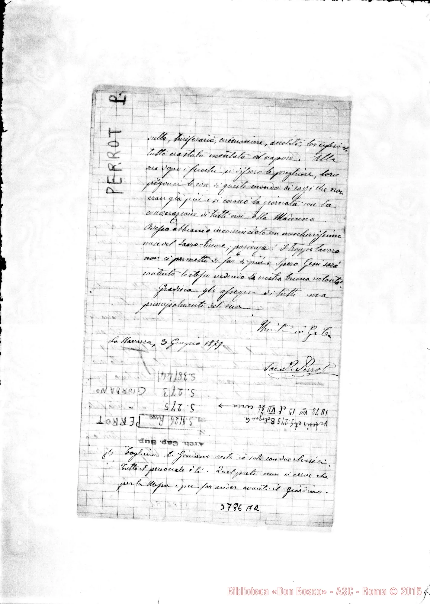 Fotogramma A 2 — Perrot Pietro, SDB La Navarra, 3-06-1879 Autogr. Rua