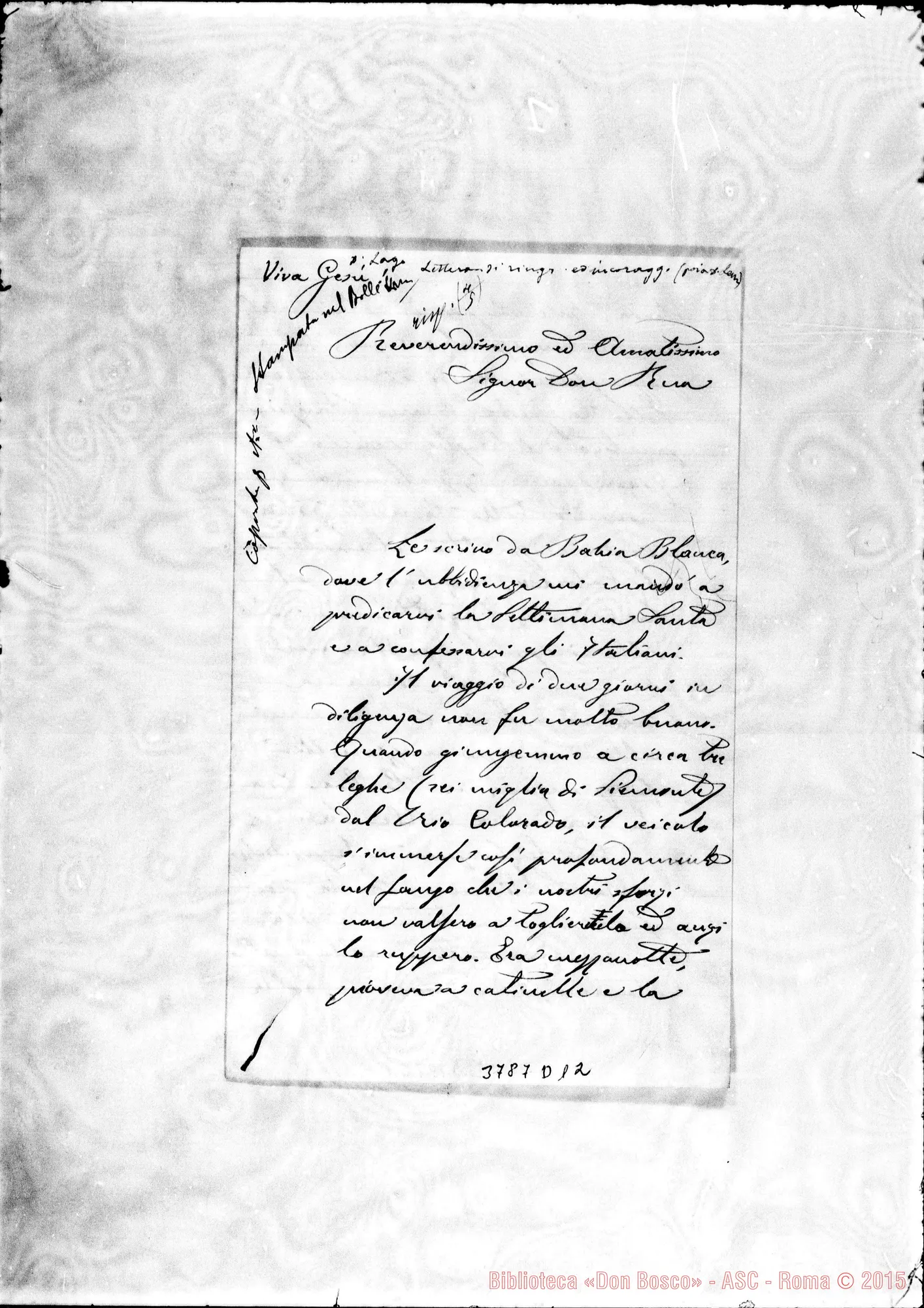 Fotogramma D 12 — « « Bahia Bianca, 2-04-1888 Autogr. Rua