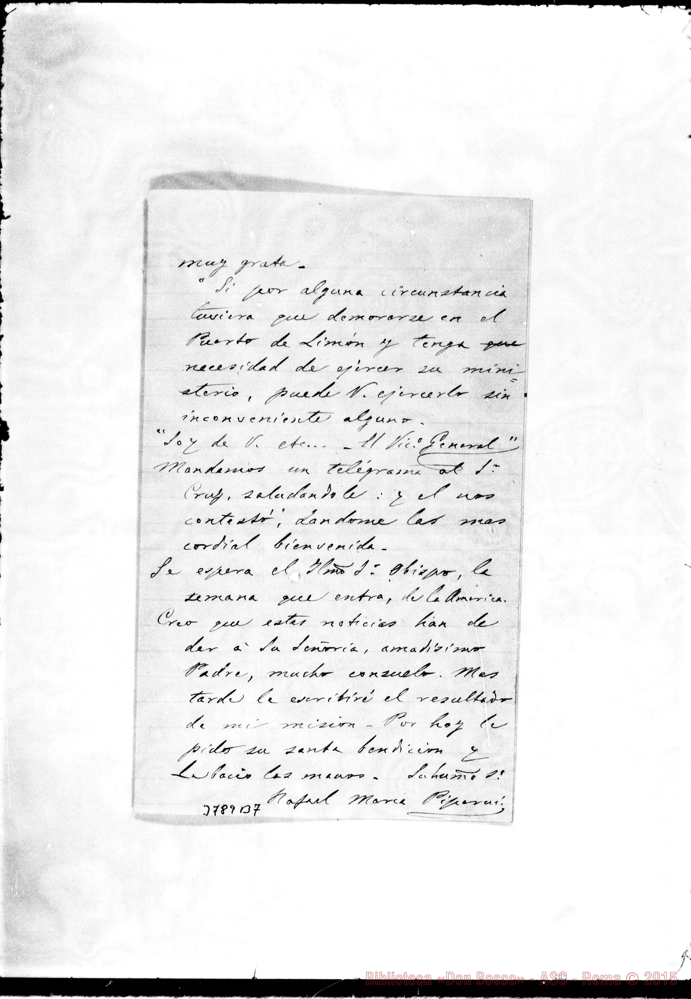 Fotogramma B 7 — Piperni Raffaele, SDB Costa Rica, 30-03-1893 Autogr. Rua