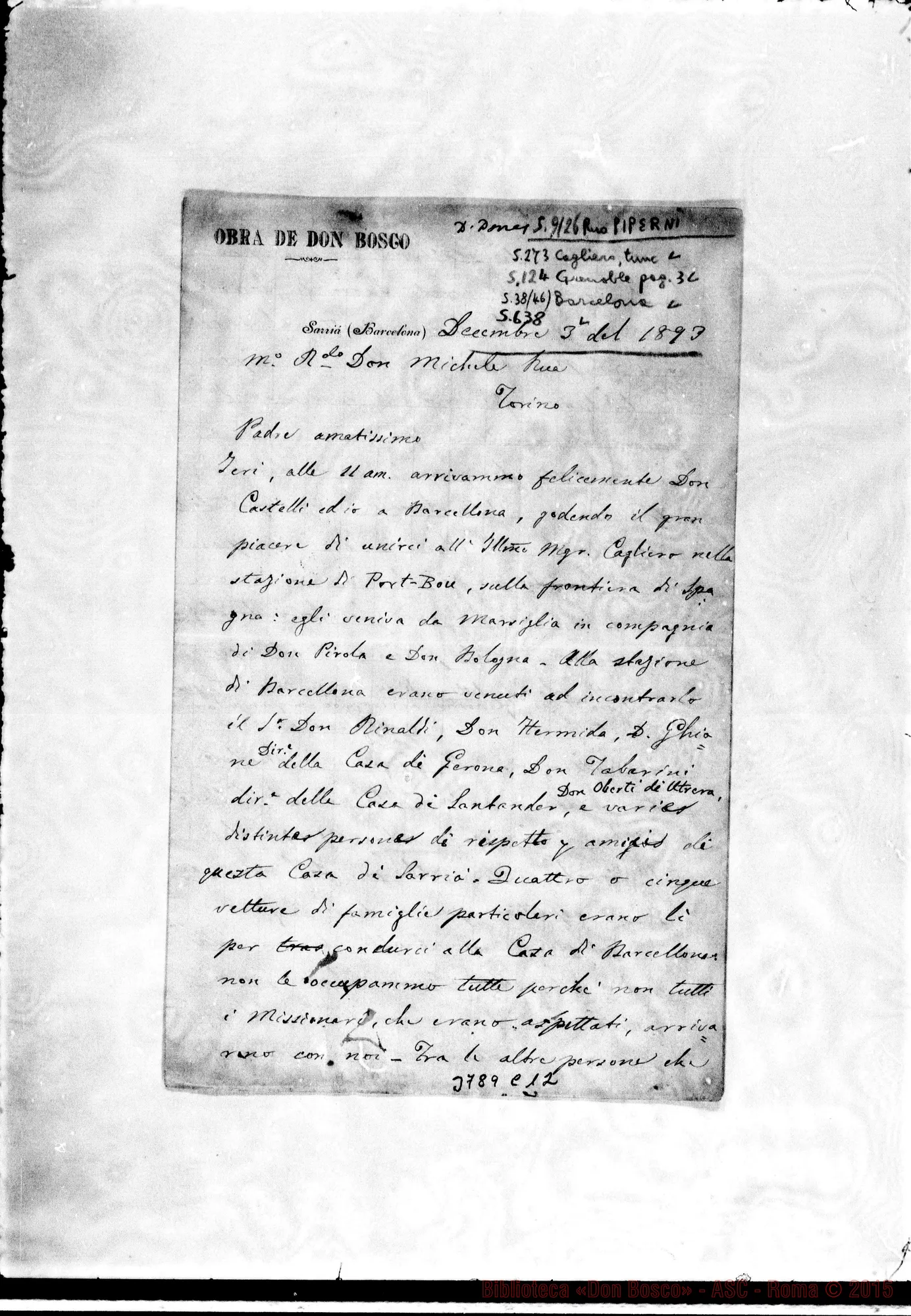 Fotogramma C 12 — « « Sarria-Barc., 3-12-1893 Autogr. Rua
