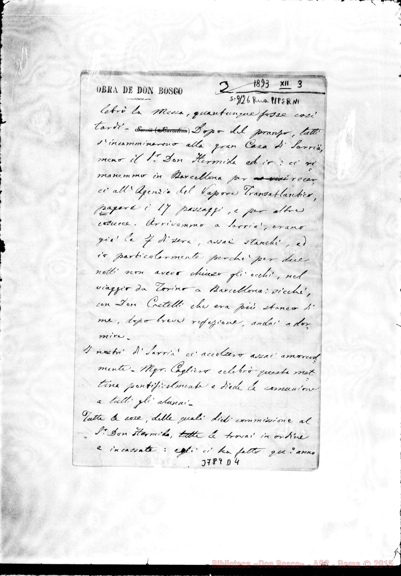 Fotogramma D 4 — « « Sarria-Barc., 3-12-1893 Autogr. Rua